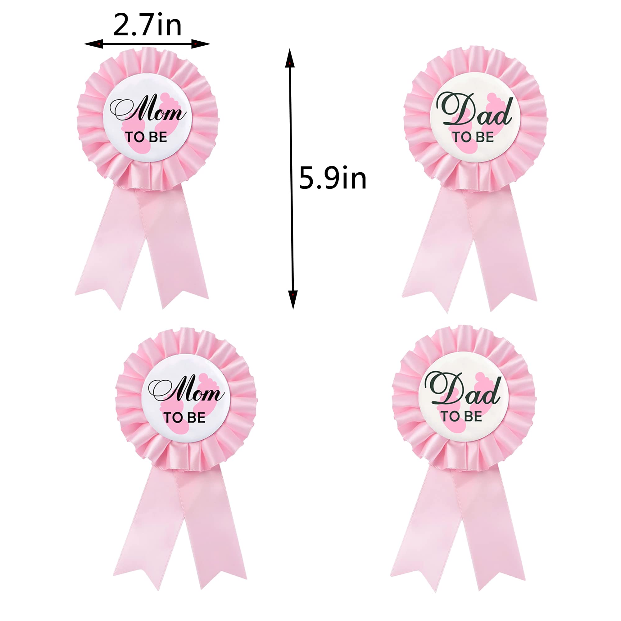Adjustable Flower Crown Tiara & Sash for Baby Shower - Mom to Be & Dad to Be Corsage Pin Badge Kit - Gender Reveal Party Favors (Pink) - Perfect for Maternity Celebrations, Pregnancy Announcements & Gender Reveal Parties