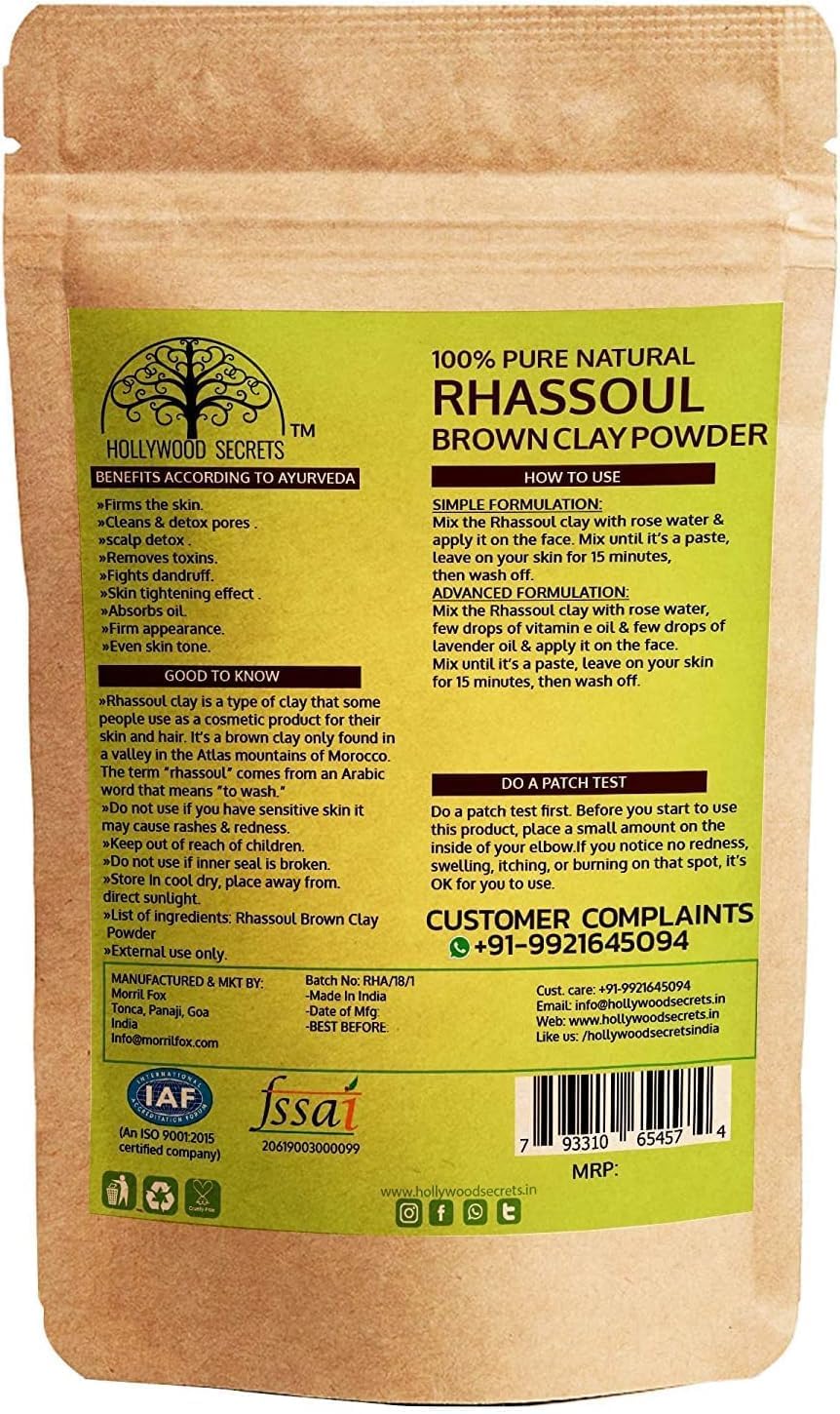 Pure Rhassoul Clay Powder for Skin & Hair - 100% Natural Moroccan Lava Clay, 100g - Deep Cleansing, Detoxifying & Exfoliating for Face, Body & Scalp Care