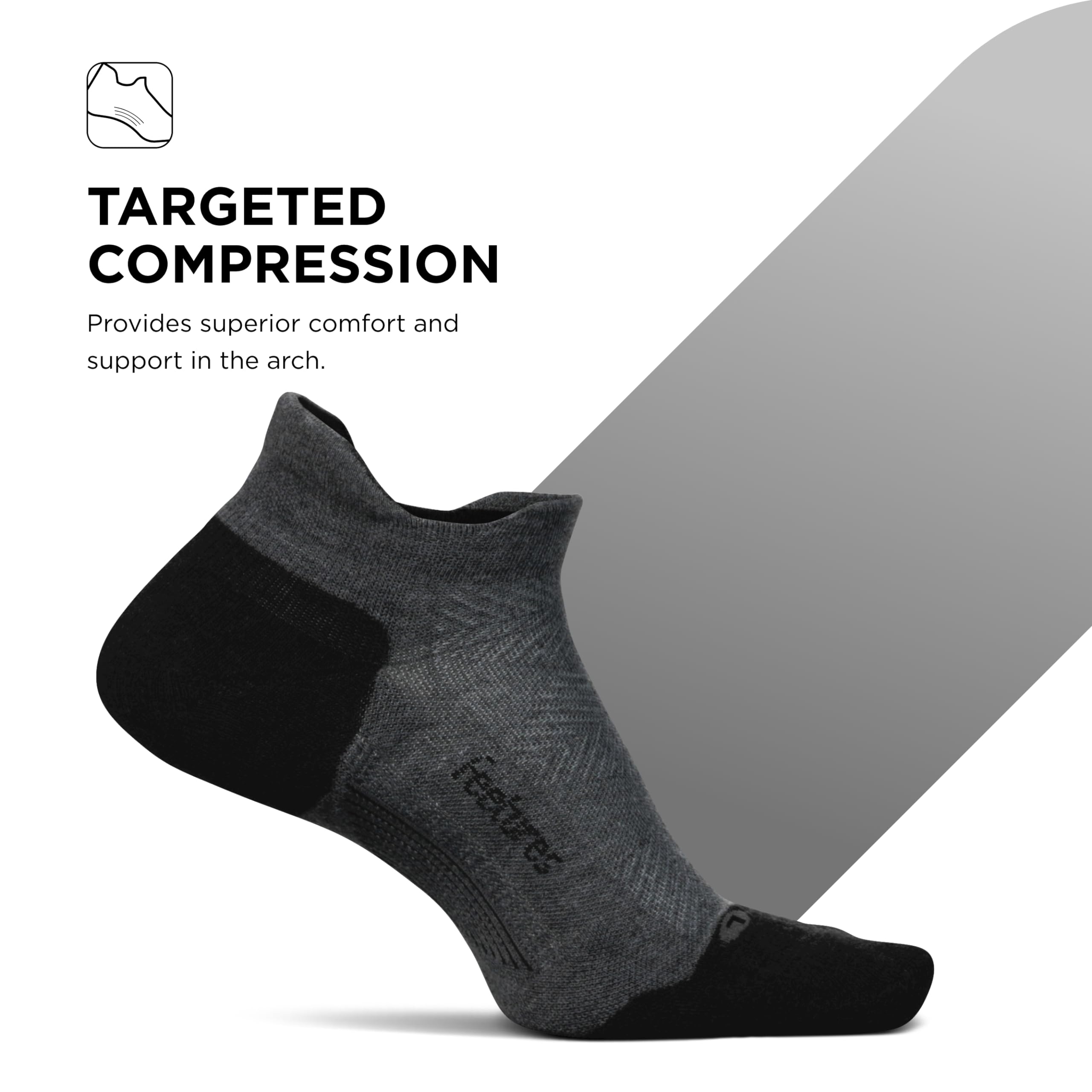 Feetures Elite Max Cushion No Show Tab Ankle Socks for Running & Sports - Breathable Athletic Socks with Targeted Compression - Gray (6-Pair Pack) - Perfect for Marathon Training, Gym Workouts & Active Lifestyle