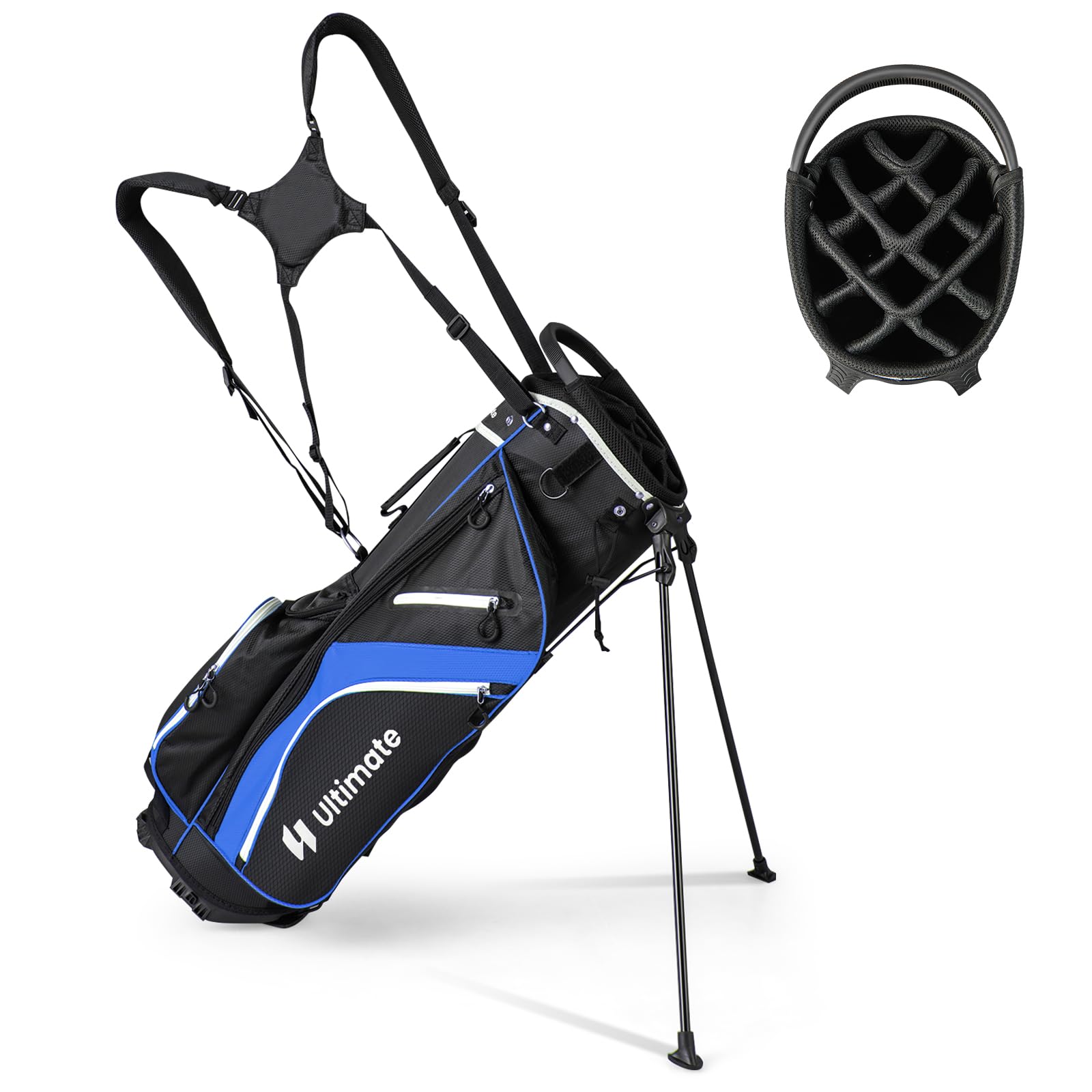 Goplus 14-Way Top Dividers Lightweight Golf Stand Bag with Cooler Pocket - 6 Zippered Pockets, Dual Shoulder Straps & Rain Hood - Portable Golf Bag for Men & Women - Perfect for Course Play, Driving Range & Travel