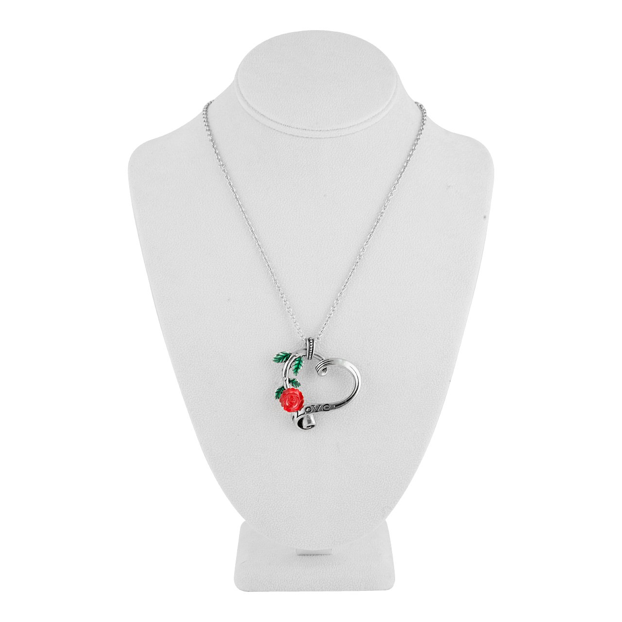 Controse Rose Garden Heart Necklace - Stainless Steel Pendant with Mother of Pearl Flower & Epoxy Detailing - Romantic Jewelry Gift for Women - Perfect for Valentine's Day, Anniversary & Date Night