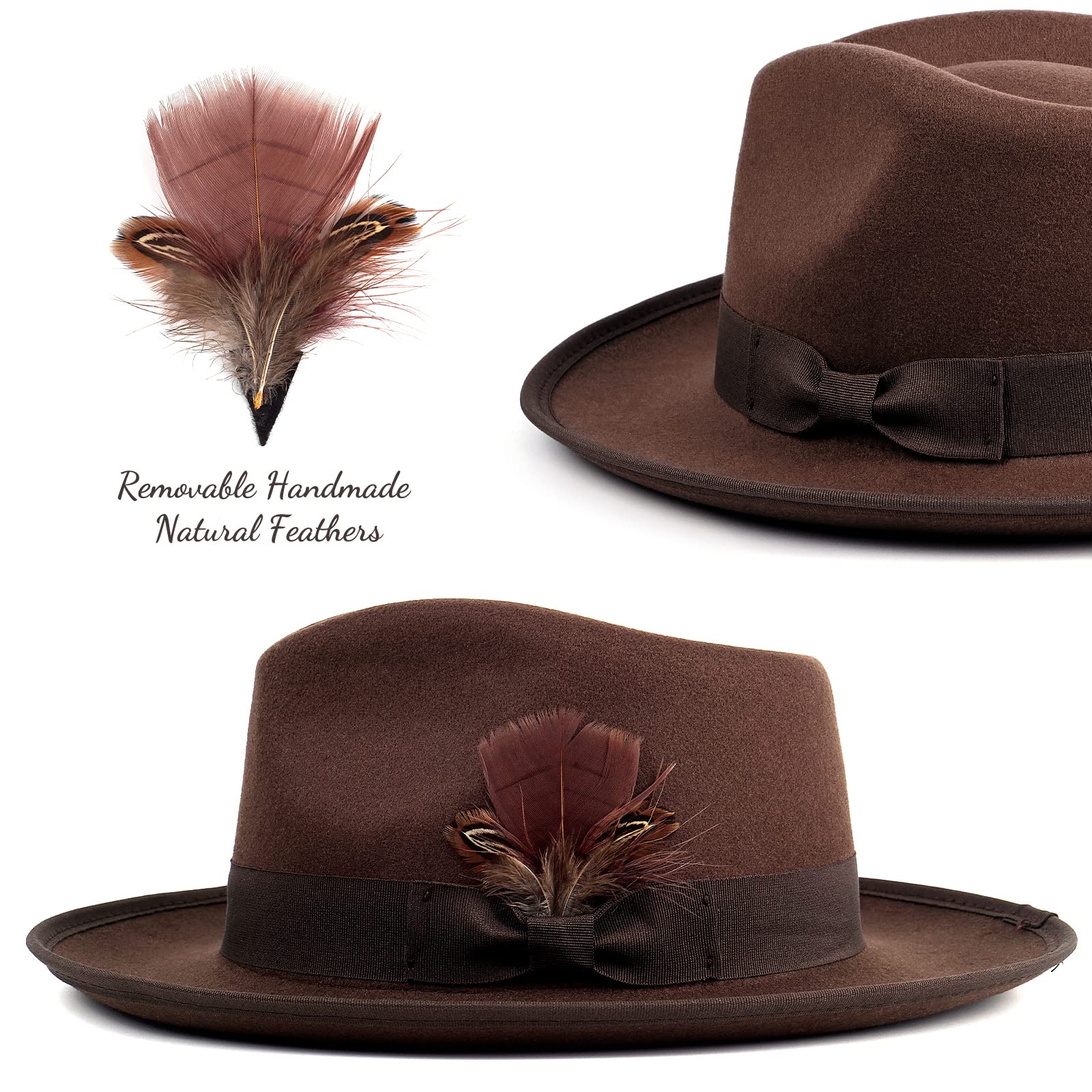 Stylish FADACHY Fedora Hat for Men & Women - Wide Brim Felt Dress Hat, Panama Trilby Hat for Outdoor, Party & Fashion Events