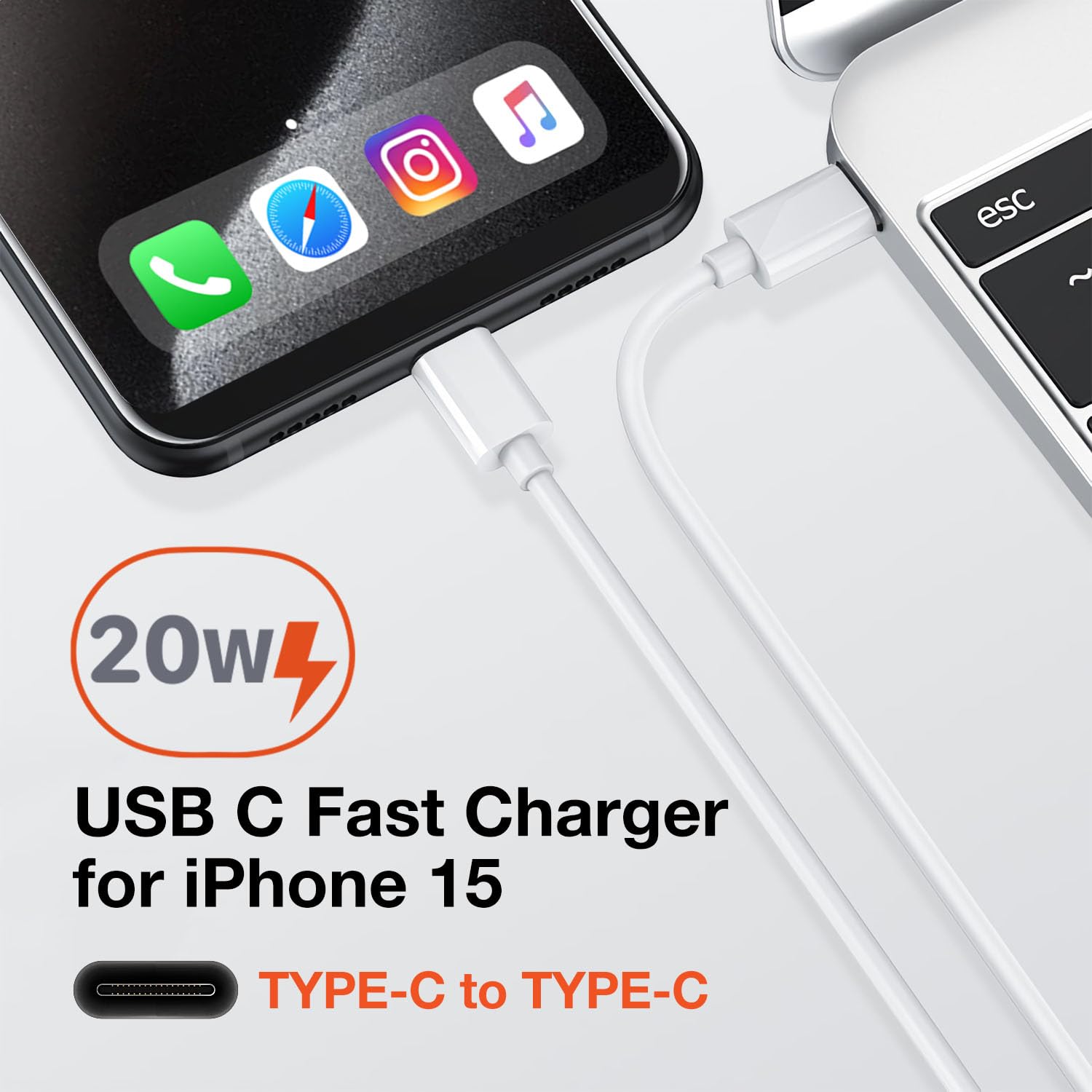 Fast Charger for iPhone 16 & 15 Series - 20W USB C Wall Charger with 6ft Long Cable | Compatible with iPhone 15/15 Pro/15 Max/16/16 Pro/16 Max | Perfect for Home, Office & Travel Charging Needs