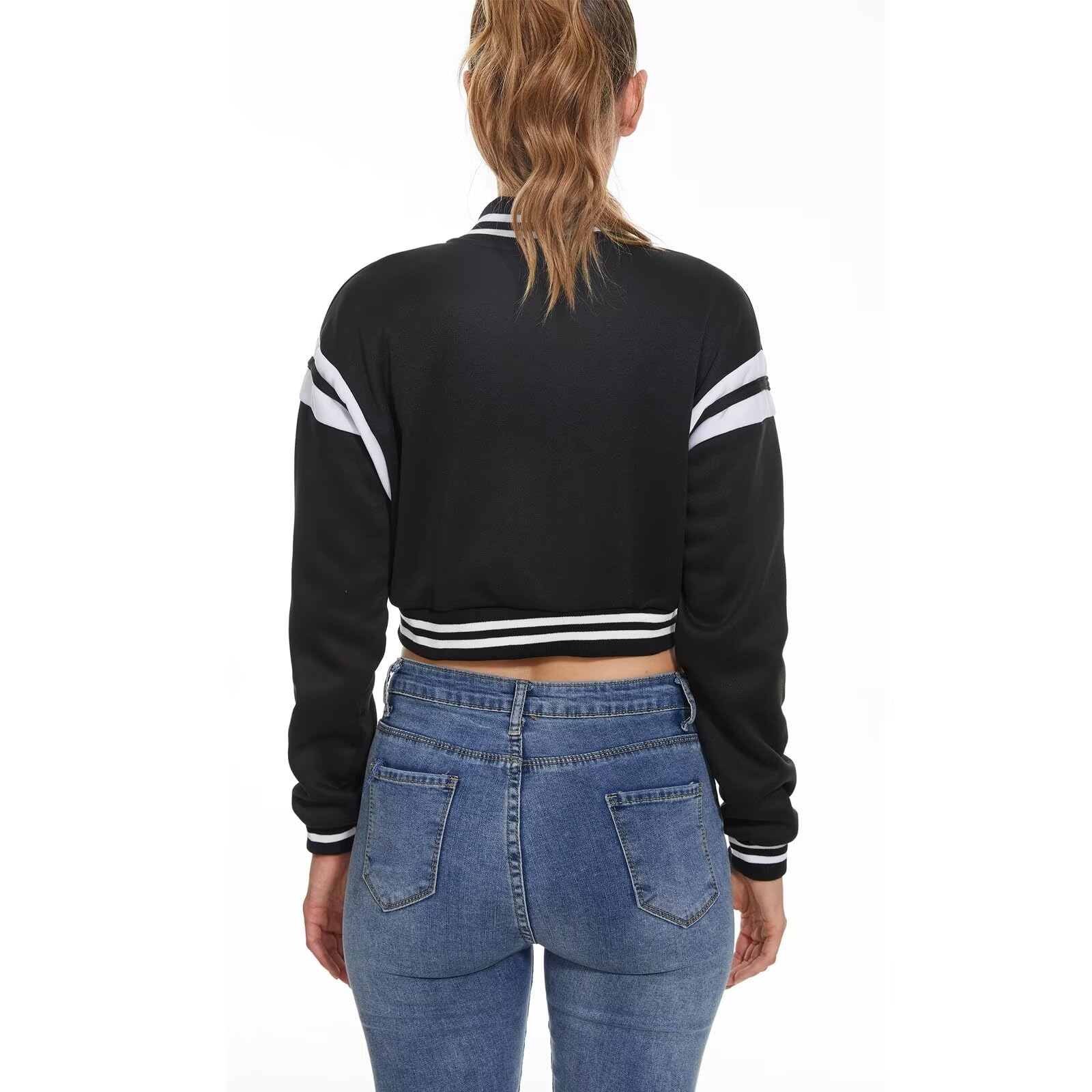 Vintage Women's Baseball Varsity Jacket - Letter Print Crop Top College Letterman Coat Bomber Jacket for Casual Wear & Street Style Outfits