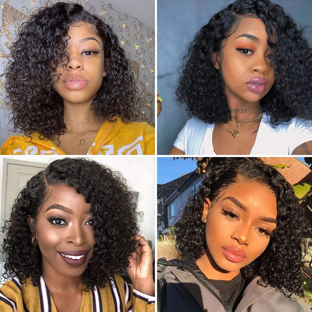 Brazilian Virgin Human Hair Wigs 150% Density - Glueless Lace Front 4x4 Closure Wig for Women - 16 Inch Natural Black Curly Hair - Perfect for Daily Wear, Parties & Special Occasions