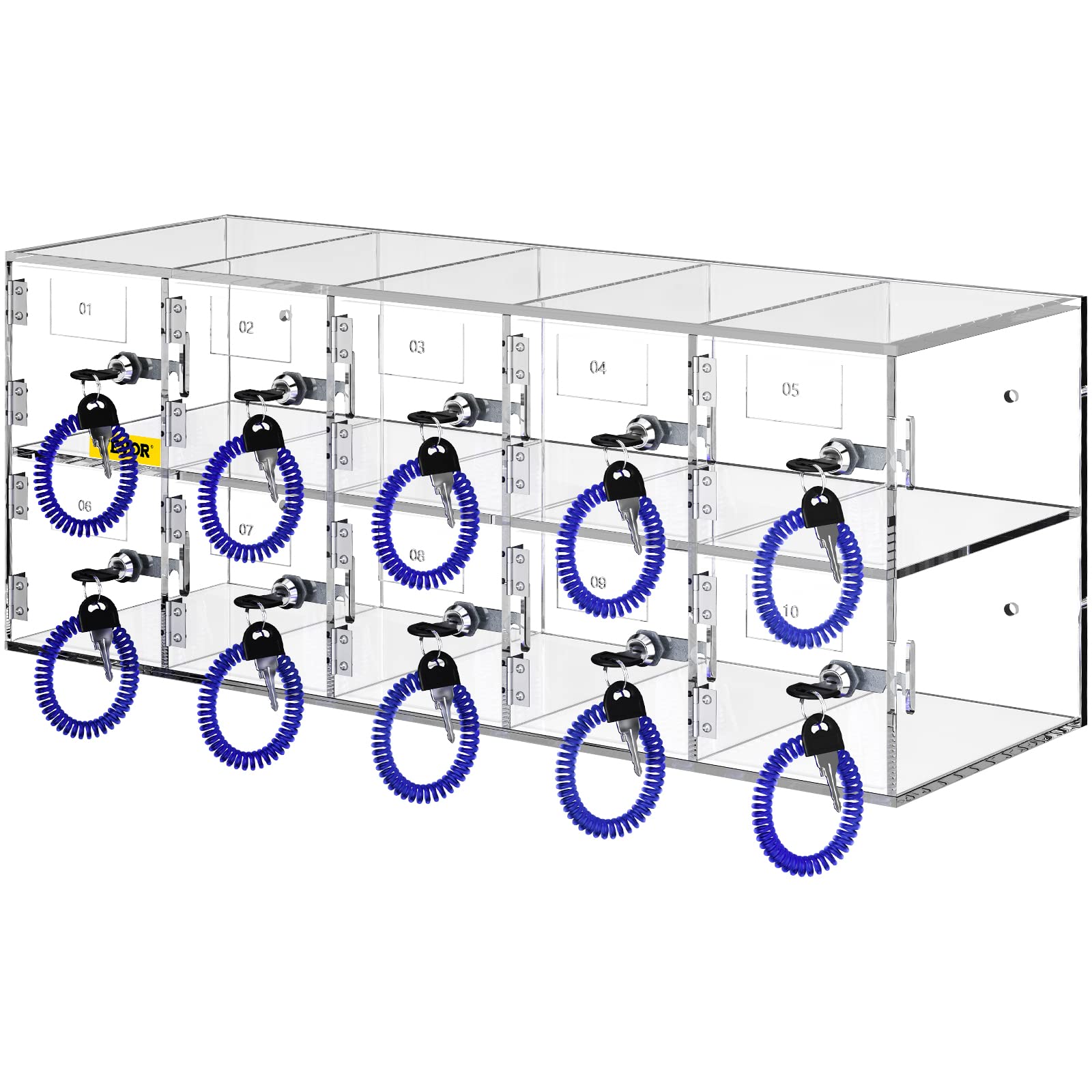 VEVOR 10-Slot Acrylic Cell Phone Storage Locker with Lock & Keys - Wall Mounted Clear Cabinet for Office, Classroom, Gym, Retail & Public Spaces - Secure Phone Organizer for Schools, Workplaces & Fitness Centers
