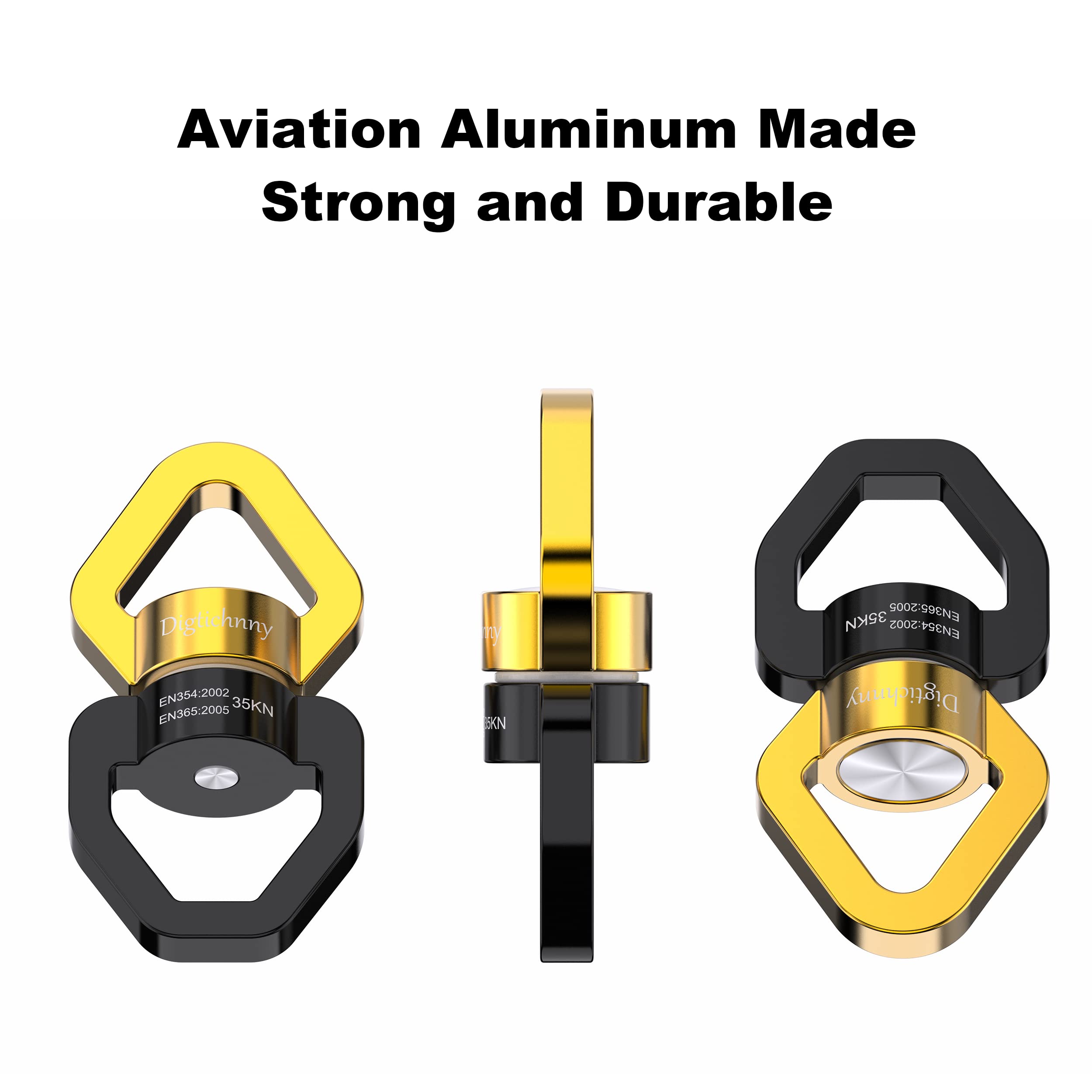 Heavy Duty 35KN Swing Swivel - Rotational Safety Device for Tree Rope Swing, Aerial Yoga, Hammock Hanging - Includes 2 Black Gold Carabiners - Perfect for Backyard Play, Circus Training & Outdoor Adventure Gear
