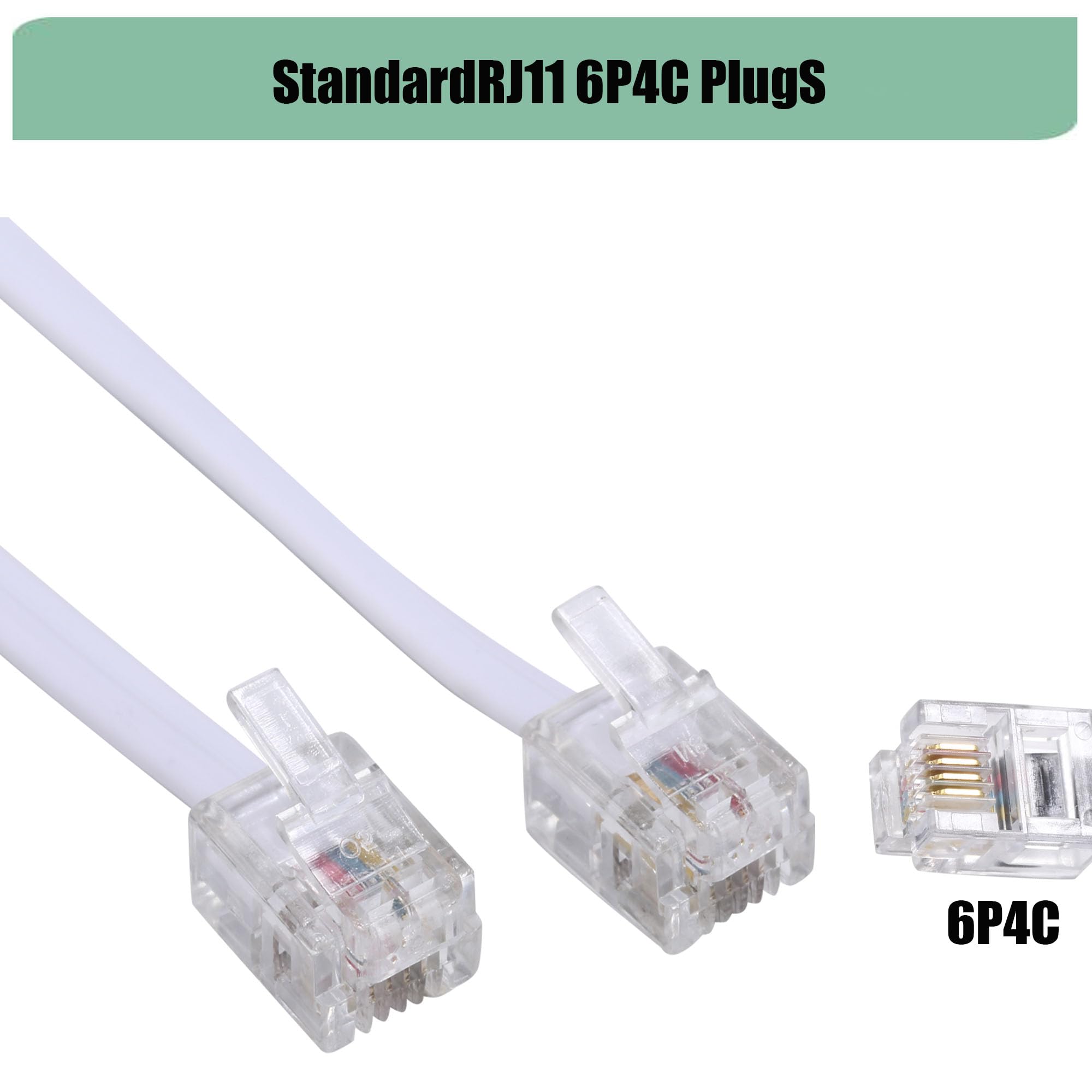 25ft White Long Telephone Extension Cord with RJ11 Plug, 1 In-Line Coupler & 20 Cable Clips - Home Office, Landline Phone, Fax Machine, Modem Connection