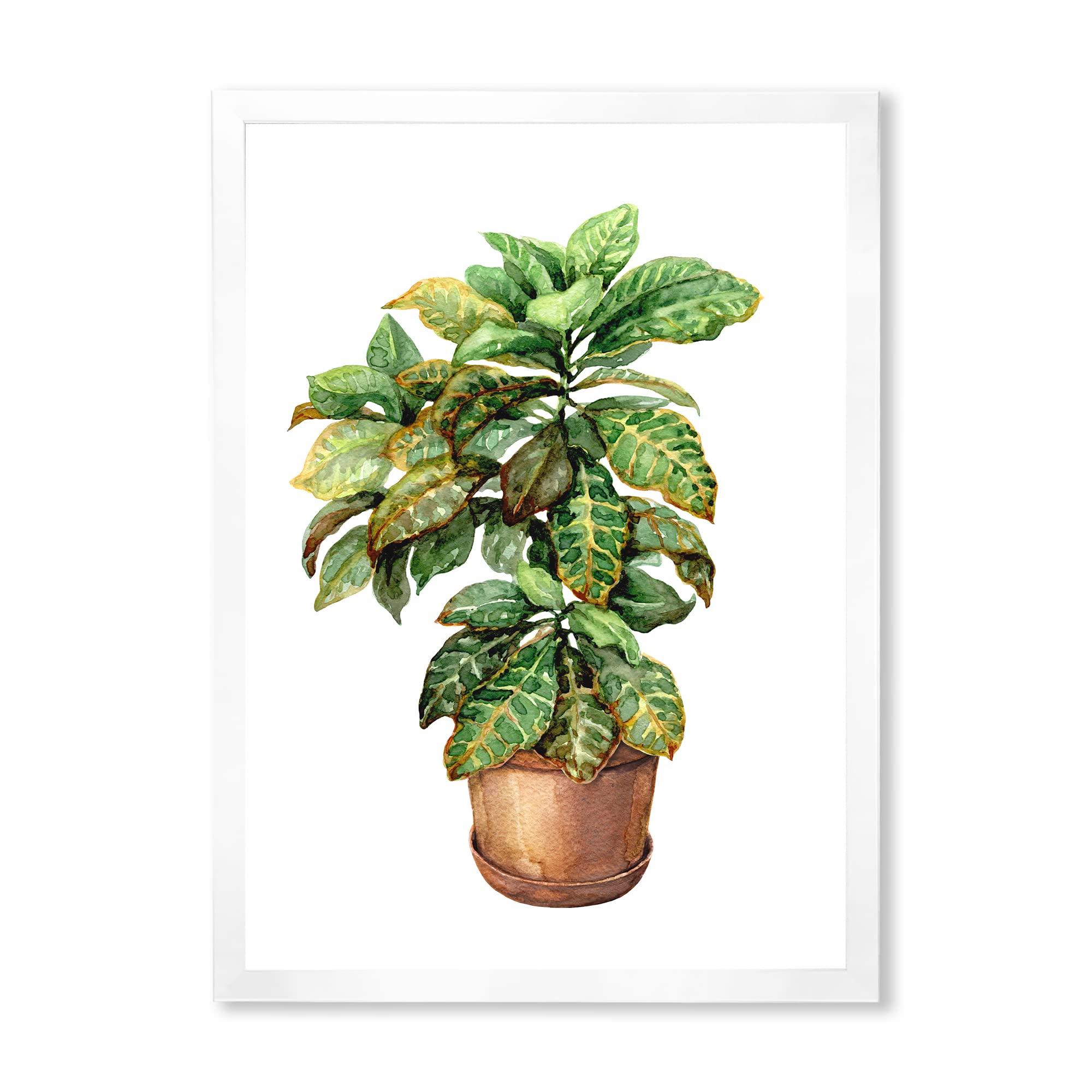 DesignQ Croton in Clay Flowerpot - Traditional Framed Wall Art Decor for Living Room, Bedroom & Office | Handmade Botanical Painting Home Décor