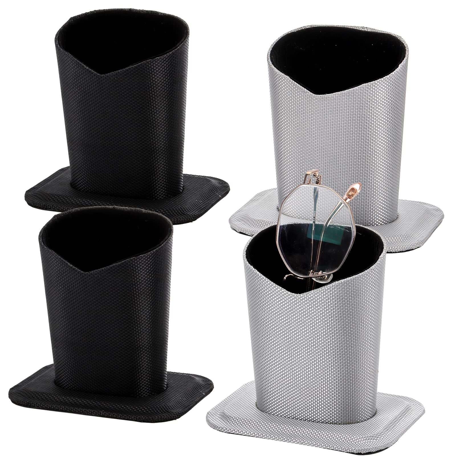 Lyellfe 4 Pack Eyeglasses Holder Stand - Modern Glasses Case with Soft Lining for Desk & Nightstand - Black & Silver - Perfect for Office, Home & Travel Organization