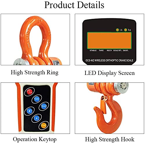 5T Wireless Crane Scale - Heavy Duty Digital Hanging Scale 11000lb/5000kg with Remote Control - Perfect for Construction, Shipping & Industrial Weighing