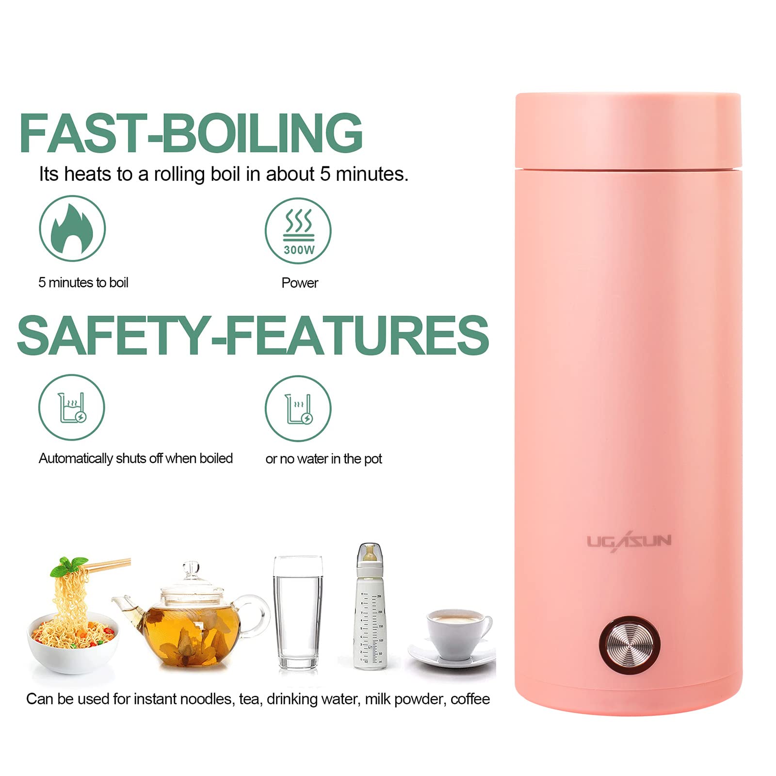 Portable Stainless Steel Electric Travel Kettle - 400ml Compact Water Boiler with Auto Shut-Off - Perfect for Hotels, Camping & Office Use - Fast One-Cup Hot Water Maker (Pink)