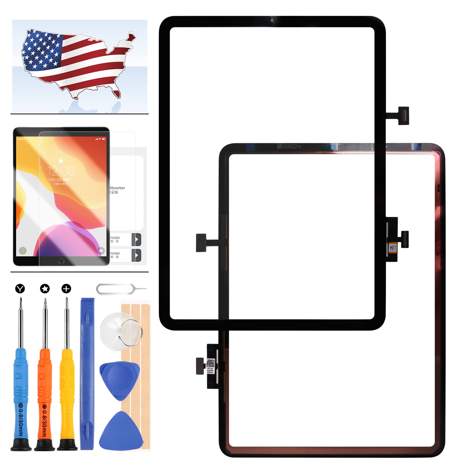 iPad Air 4th Generation Screen Replacement Kit - Compatible with iPad Air 4 Models A2316/A2324/A2072/A2325 - Touchscreen Digitizer Sensor Glass Panel with Tempered Glass & Repair Tools (LCD Not Included) - Perfect for DIY Repairs, Home Fixes, and Professional Screen Replacements