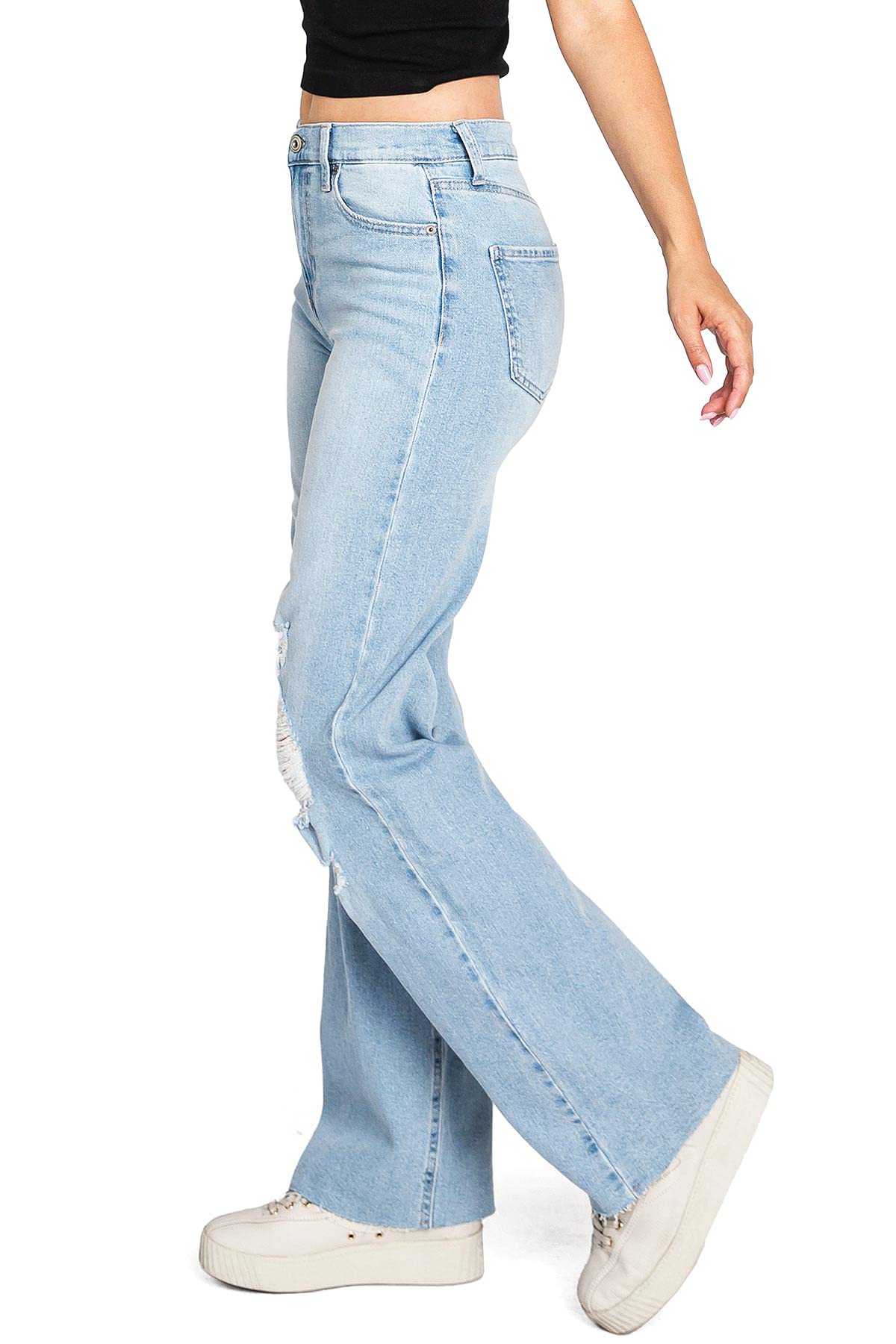 Celebrity Pink Women's High Rise Skater Pants - Wide Leg Straight Fit Denim Trousers for Casual Wear & Everyday Outfits