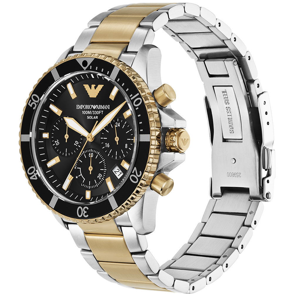 Emporio Armani AR11680 Men's Solar Chronograph Watch - Waterproof Stainless Steel for Business, Travel & Outdoor Adventures