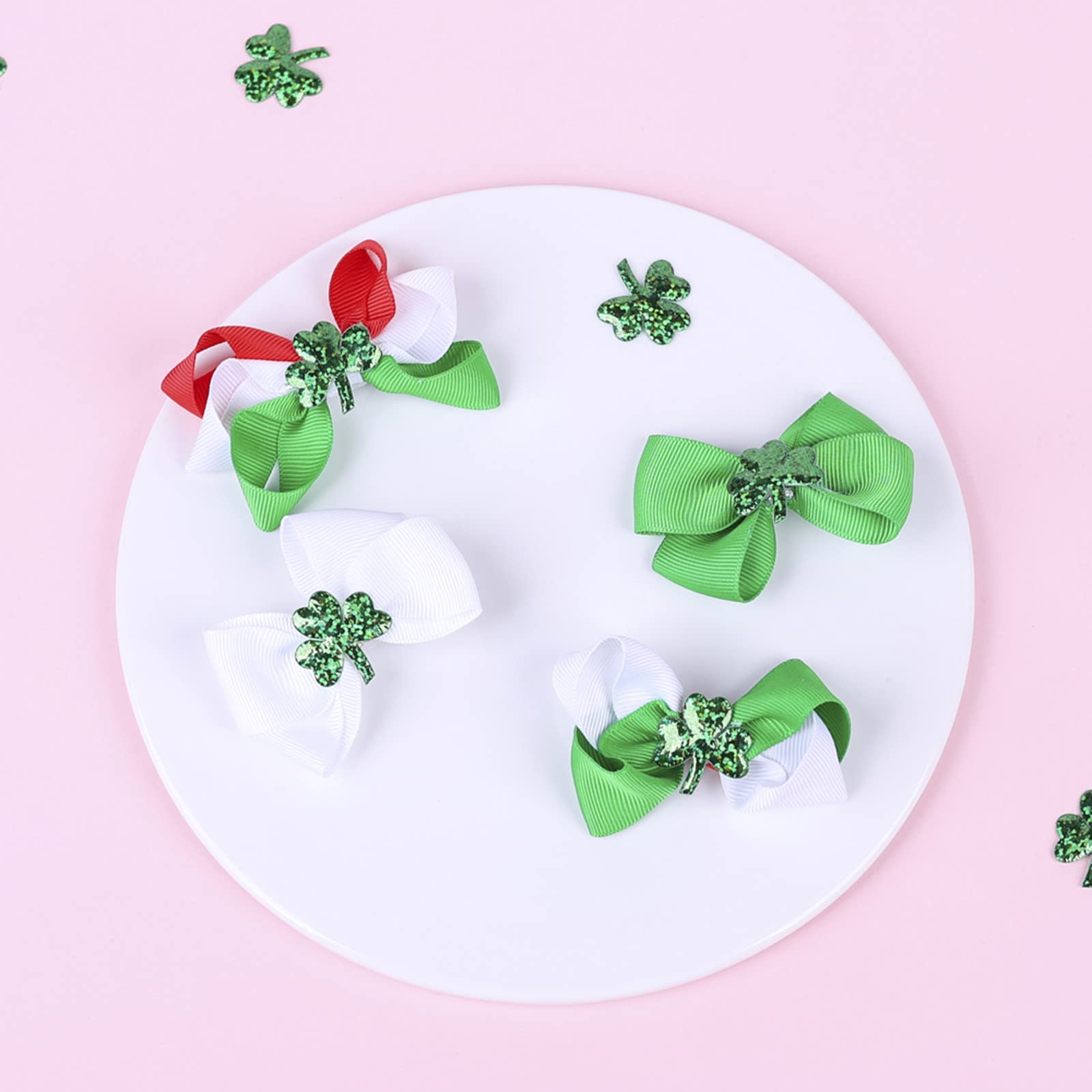 St. Patrick's Day Hair Clips for Girls - Irish Green Shamrock Clover Barrettes & Ribbon Hairpins - Perfect for Kids Party, School Events & Holiday Celebrations