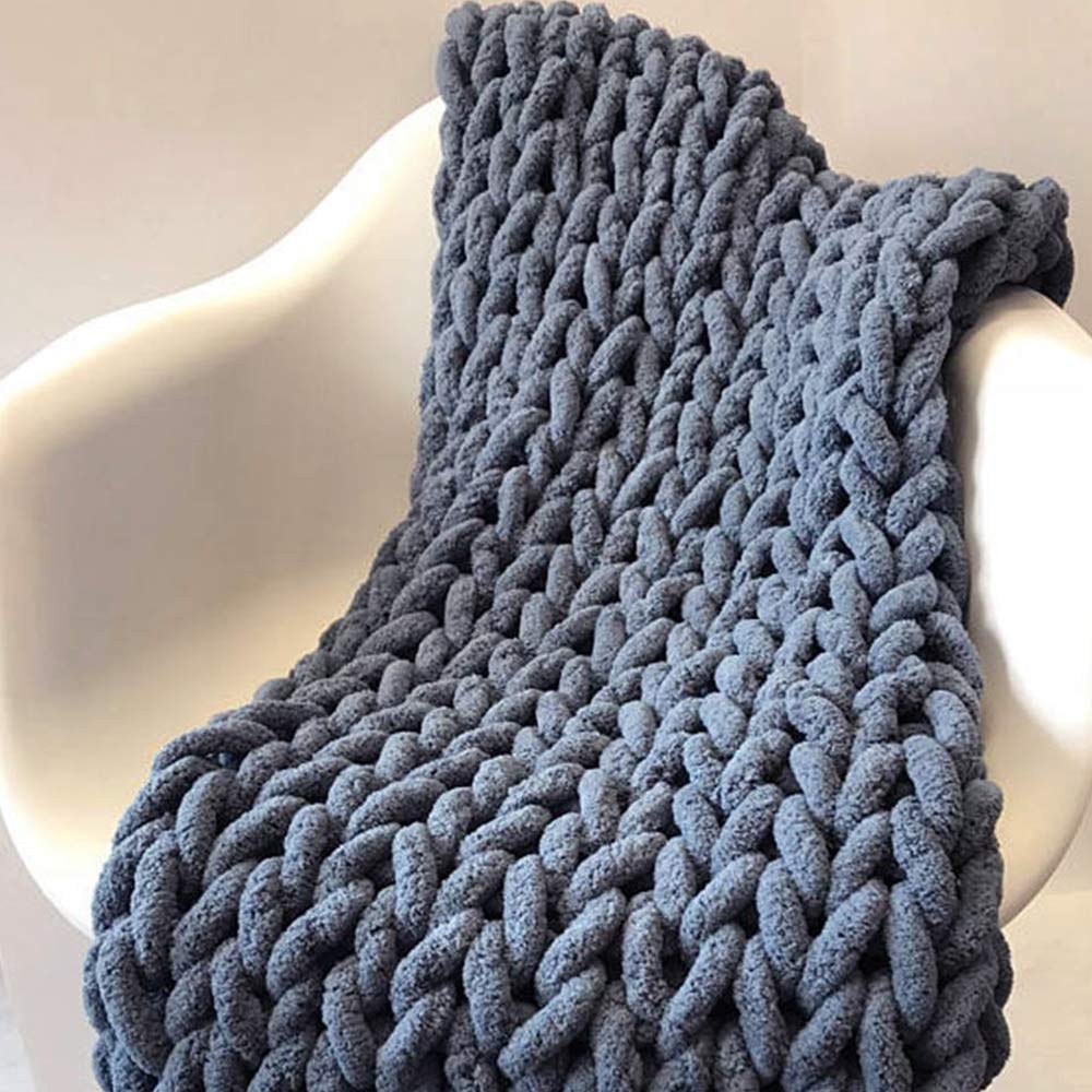 2-Pack MengK 2m x 2m Dark Grey Chunky Knit Blanket - Ultra Soft Chenille Yarn Throw for Bed, Sofa & Chair - Cozy Home Decor & Baby Blanket - Perfect for Living Room, Nursery & Winter Snuggling