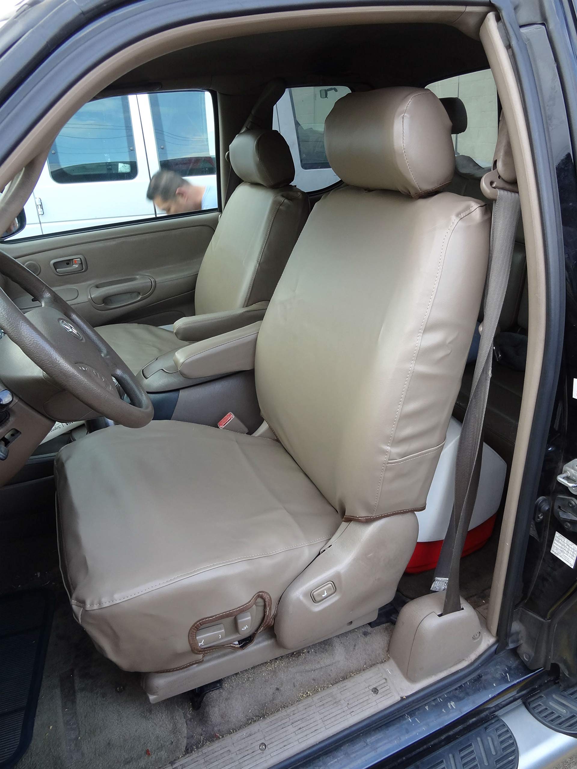 Durafit Custom Seat Covers for 2000-2004 Toyota Tundra LTD Access/Double Cab - Front Bucket Seats with Electric Controls (Taupe Twill Fabric) | Perfect for Off-Roading, Work Trucks & Daily Commutes