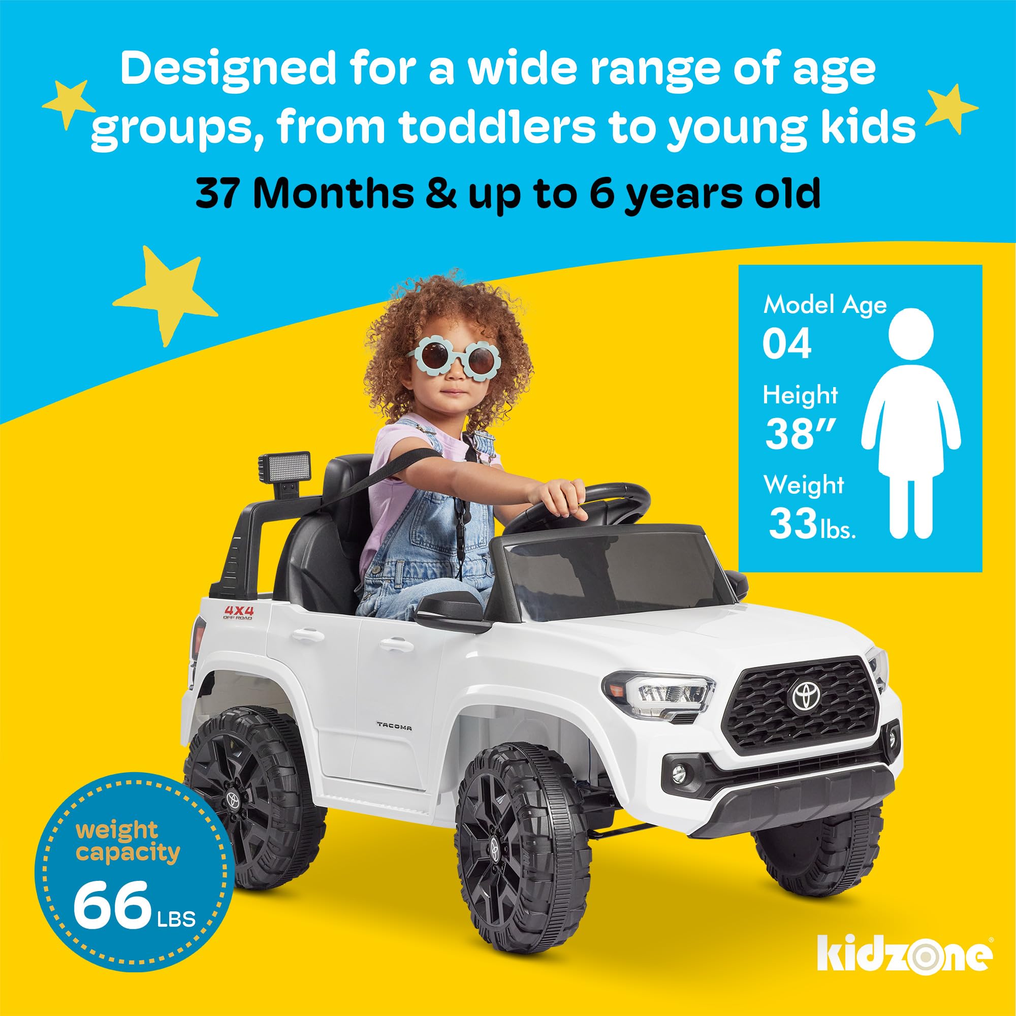 Kidzone 12V Ride on Truck - Licensed Toyota Tacoma Electric Car for Kids with Remote Control, 3 Speed Settings, MP3 Player, Horn & LED Lights | Battery-Powered Toy Vehicle with Suspension System - Green | Perfect for Outdoor Play, Birthday Gifts & Toddler Pretend Driving