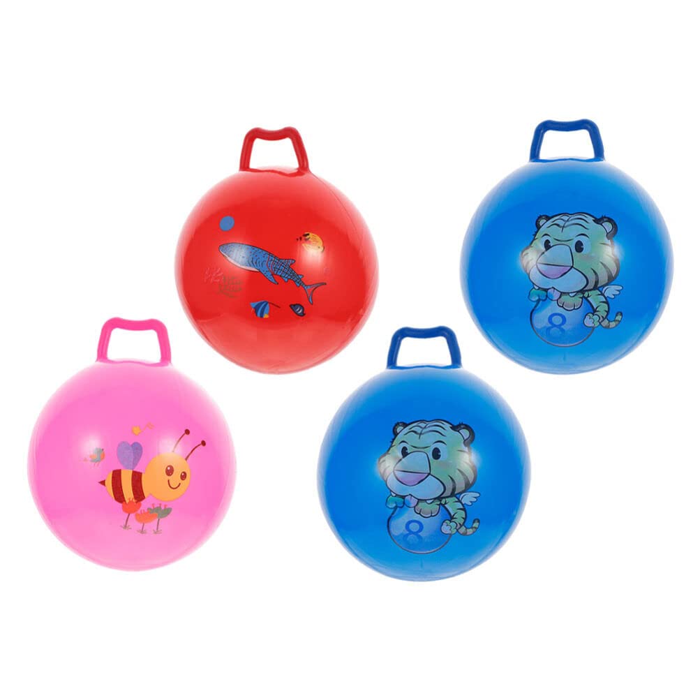 4 Pack Bouncy Balls with Handles - Fun Interactive Jumping Hopping Toys for Kids, Toddlers, Boys & Girls - Outdoor Play, Birthday Gifts, Party Favors, School Recess Activity (Random Colors)