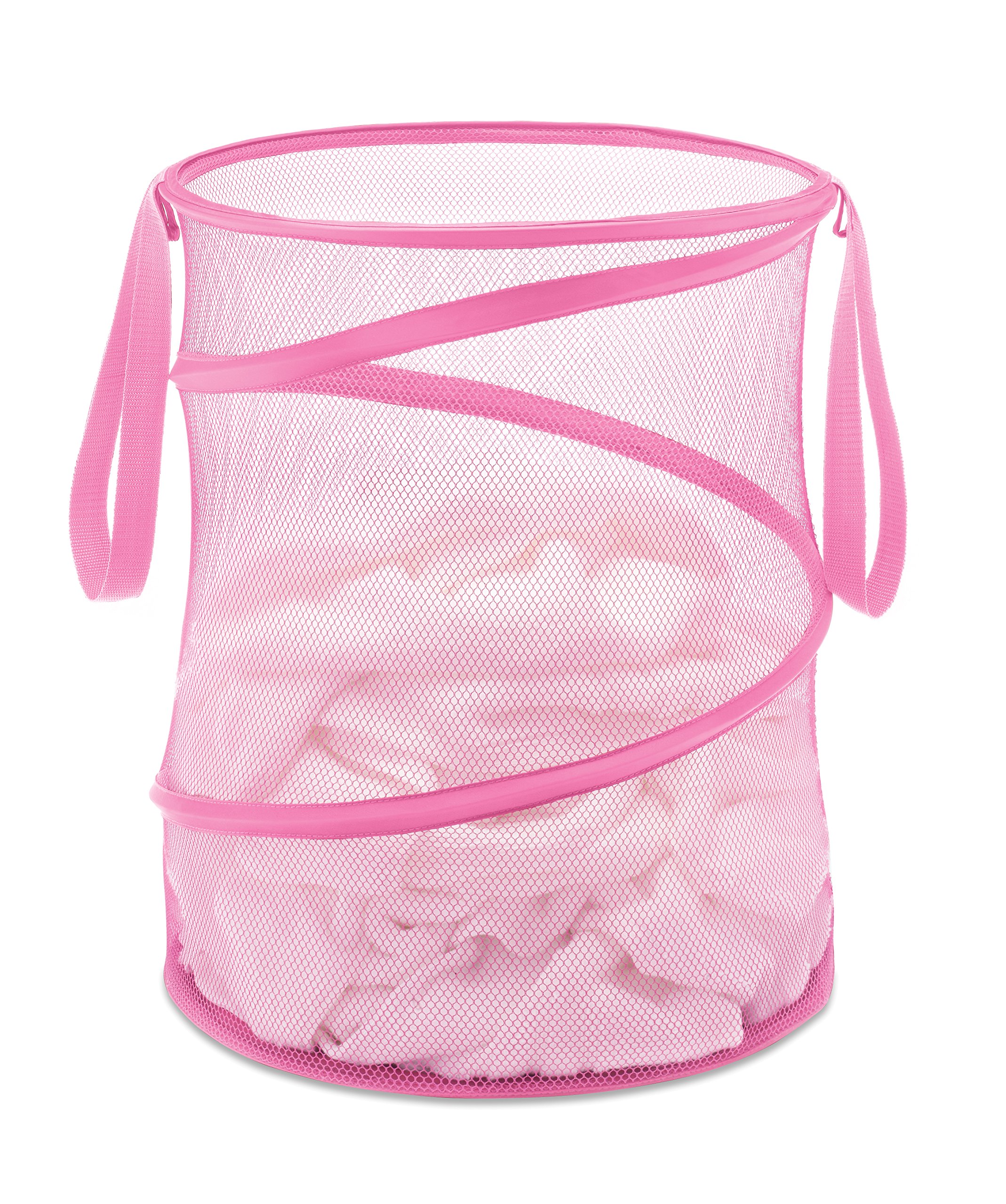 Whitmor 15-Inch Pink Collapsible Laundry Hamper - Foldable Clothes Basket for Bedroom, Bathroom & Dorm - Space Saving Storage Solution