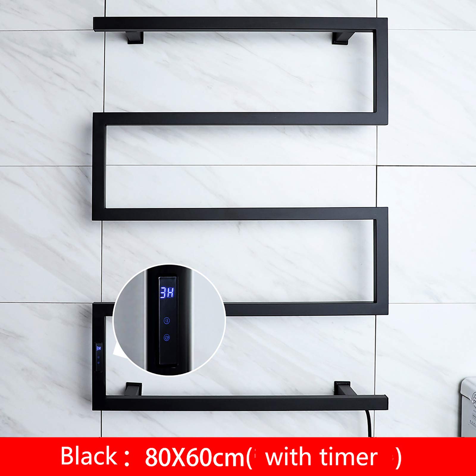 Premium Electric Towel Warmer - 304 Stainless Steel Heated Towel Rack with Timer, 5-Bar Wall Mounted Waterproof Bath Towel Heater (80×60×12cm, Black) - Perfect for Bathrooms, Spas & Luxury Hotels