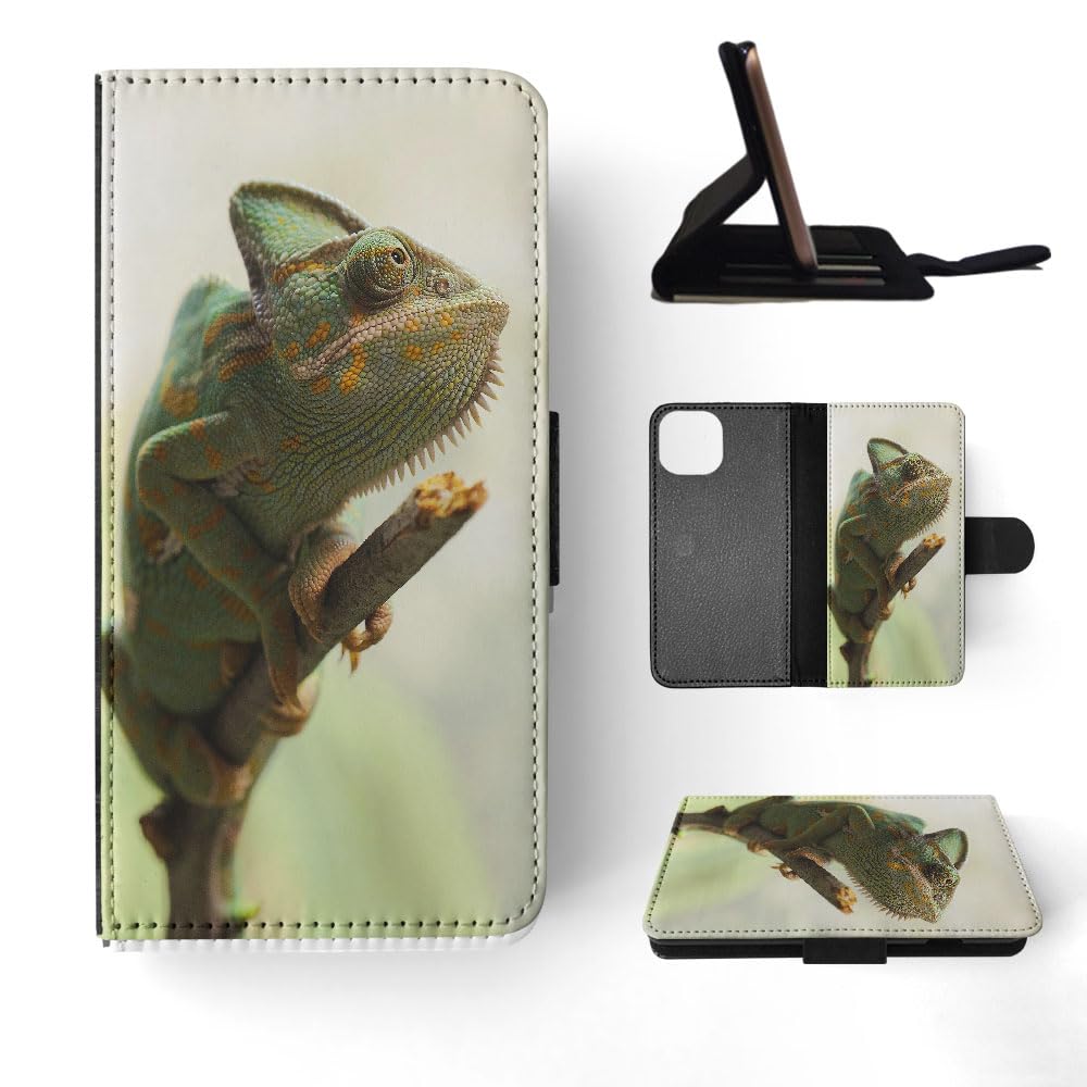 Premium Lizard Reptile Chameleon Pattern Flip Wallet Phone Case for Apple iPhone 15 - Stylish Protective Cover with Card Slots for Everyday Use & Travel