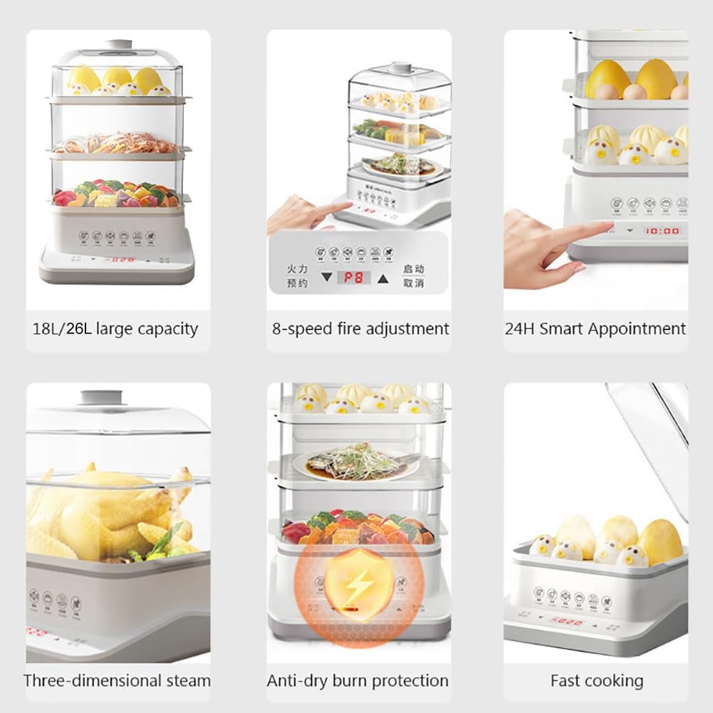 Electric Food Steamer with Timer - Multifunctional Steamer for Healthy Cooking Vegetables, Meat & Fish - Auto Shut-Off & Keep Warm Function - Perfect for Meal Prep, Baby Food & Healthy Eating