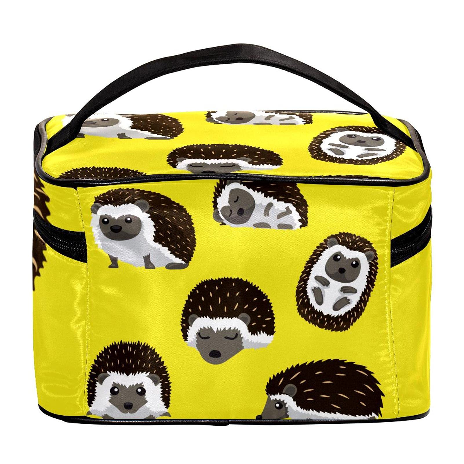 Cute Hedgehog Yellow Pattern Travel Makeup Bag - Large Cosmetic Organizer with Zipper for Women & Girls - Perfect for Travel, Gym, and Daily Essentials Storage