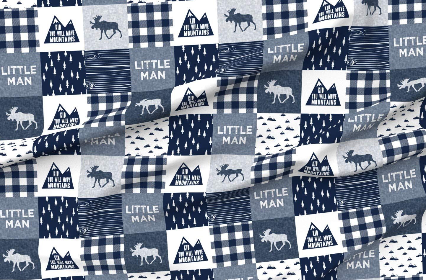 Navy Moose Little Man Printed Velvet Fabric by The Yard - Trendy Patchwork Upholstery & Apparel Material for Home Decor, Baby Clothes & DIY Crafts