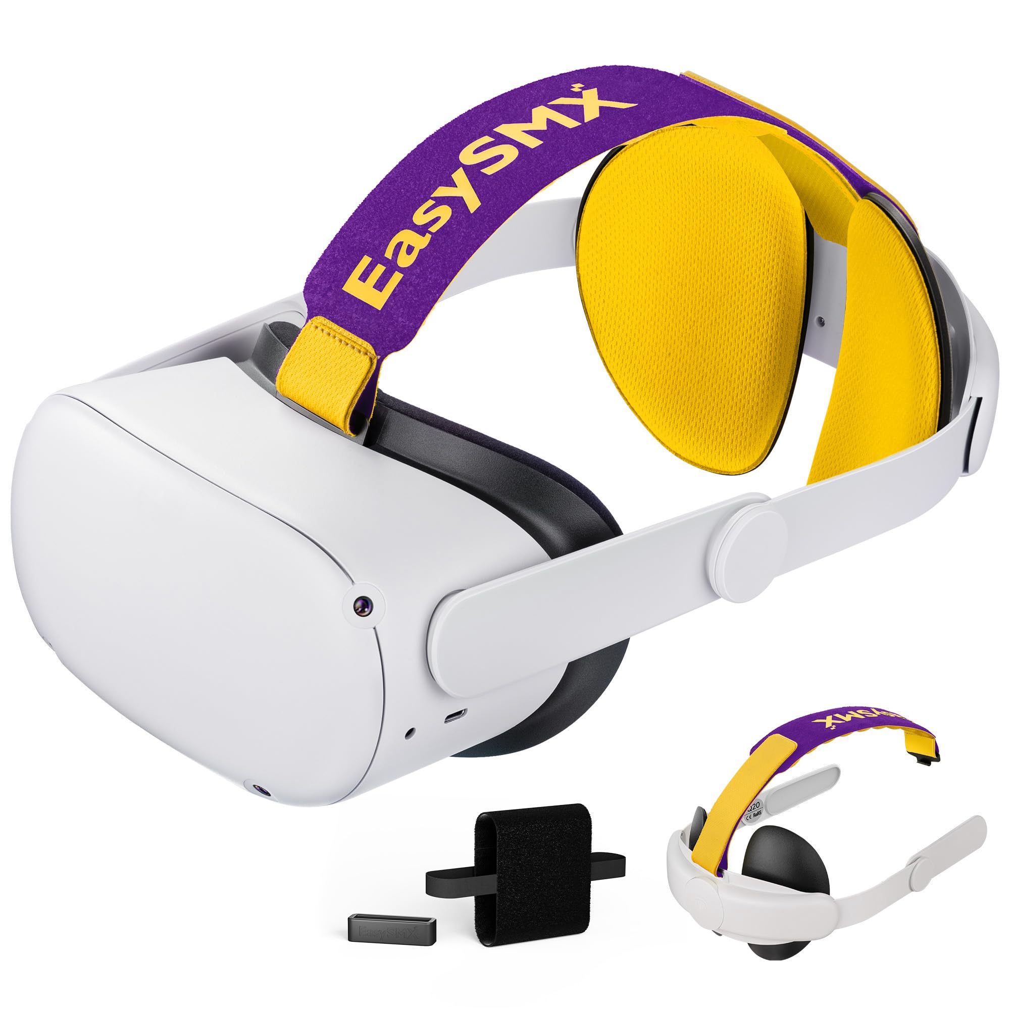 EasySMX Q20 Headset Strap for Oculus Quest 2 - Lightweight Comfortable VR Headband with Cooling Padding & Adjustable Side Straps - Includes Power Bank Mount - Perfect for Gaming, VR Fitness & Extended Play Sessions