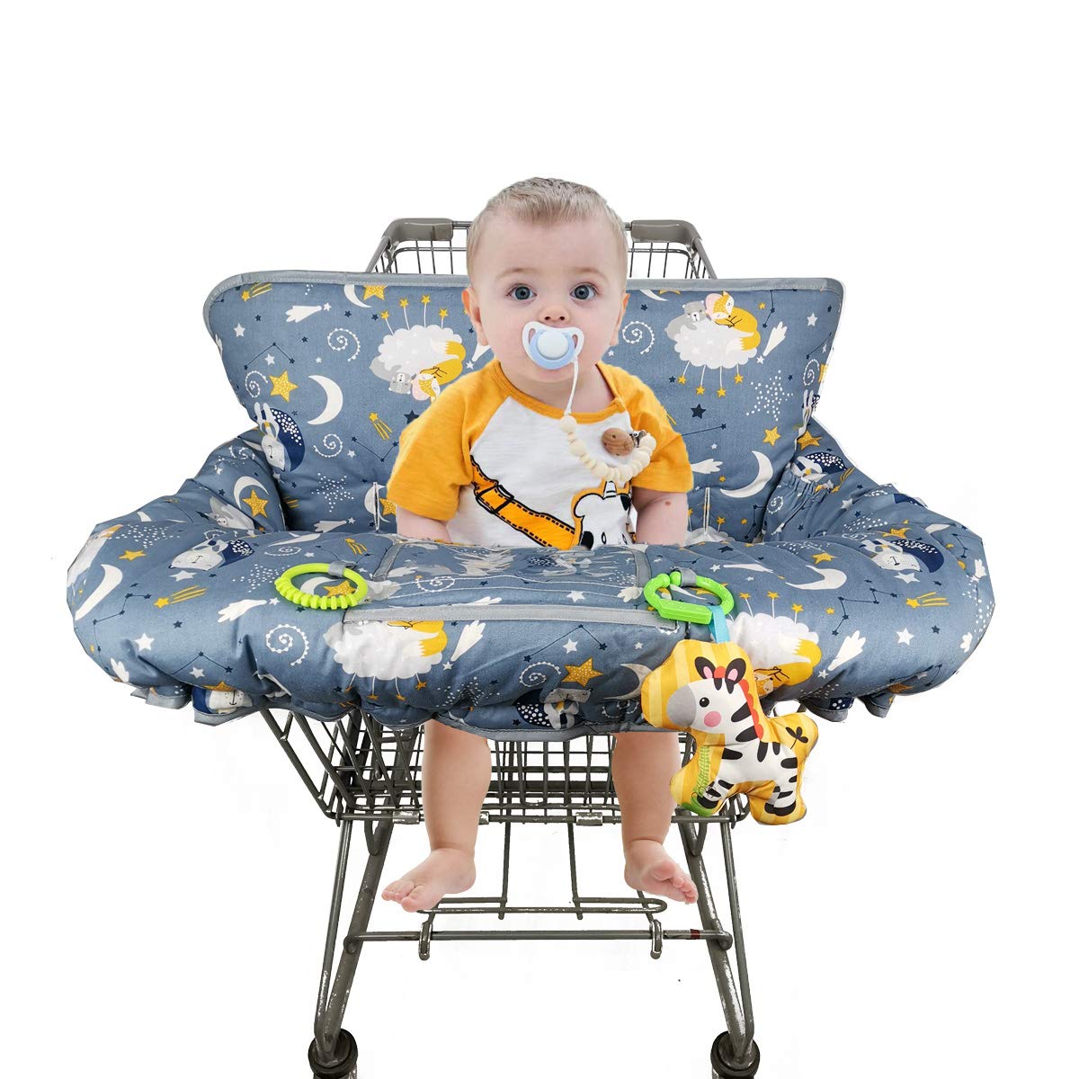 Baby Shopping Cart Cover with Padded High Chair Cover - Reversible Split Seat Cushion, Phone Pouch & Storage Pocket | Neutral Design for Boys & Girls | Perfect for Grocery Shopping & Dining Out
