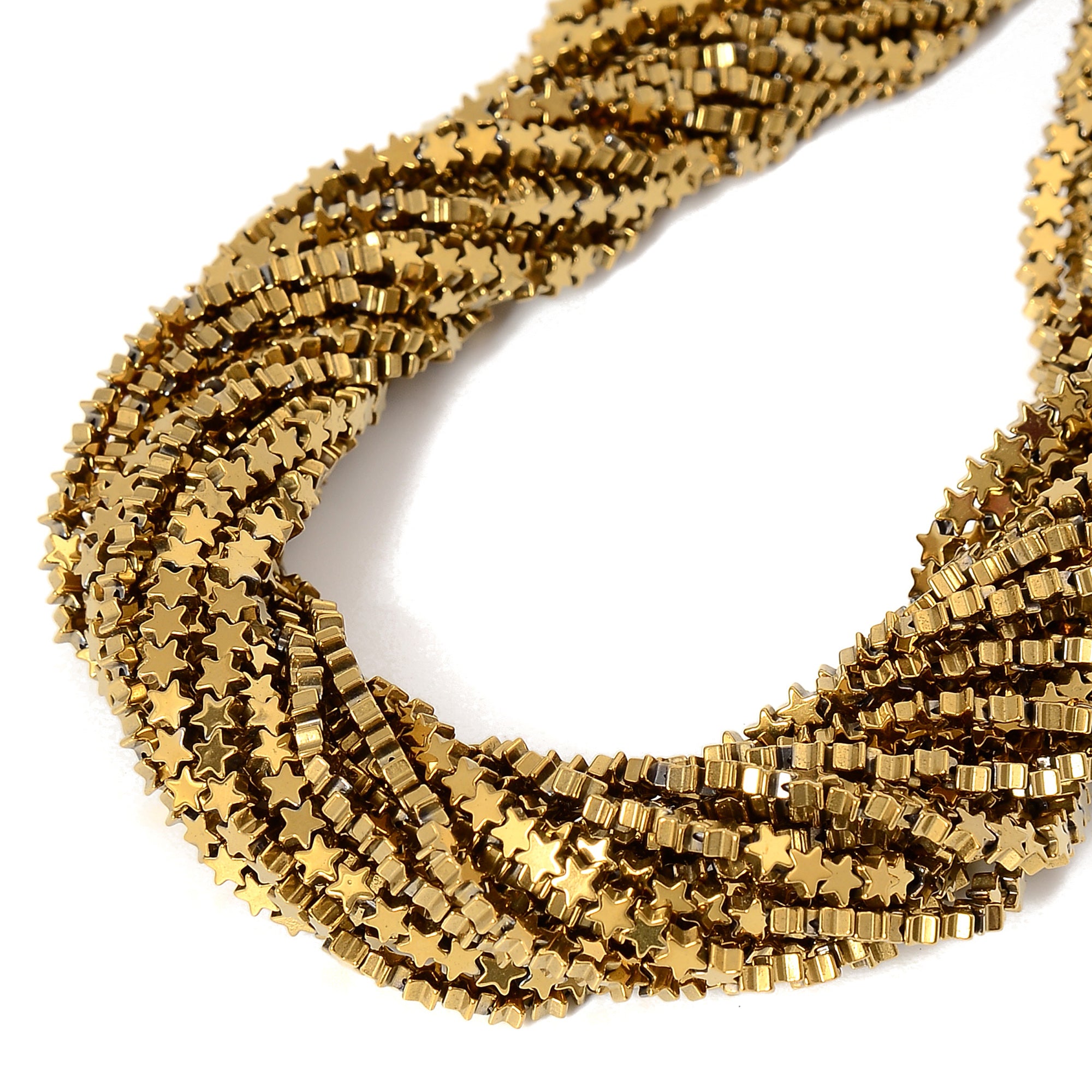4mm Gold Silver Rainbow Plated Hematite Five-Pointed Star Beads - 15.5 Inch Strand for Jewelry Making, DIY Crafts & Boho Accessories