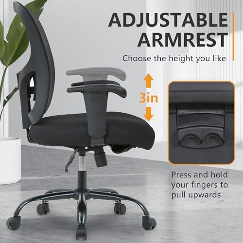 Heavy Duty Big and Tall 500lbs Capacity Ergonomic Mesh Office Chair - Executive Desk Chair with Lumbar Support, Rolling Swivel Computer Chair for Men & Women (Black) - Perfect for Home Office, Gaming, and Long Work Sessions