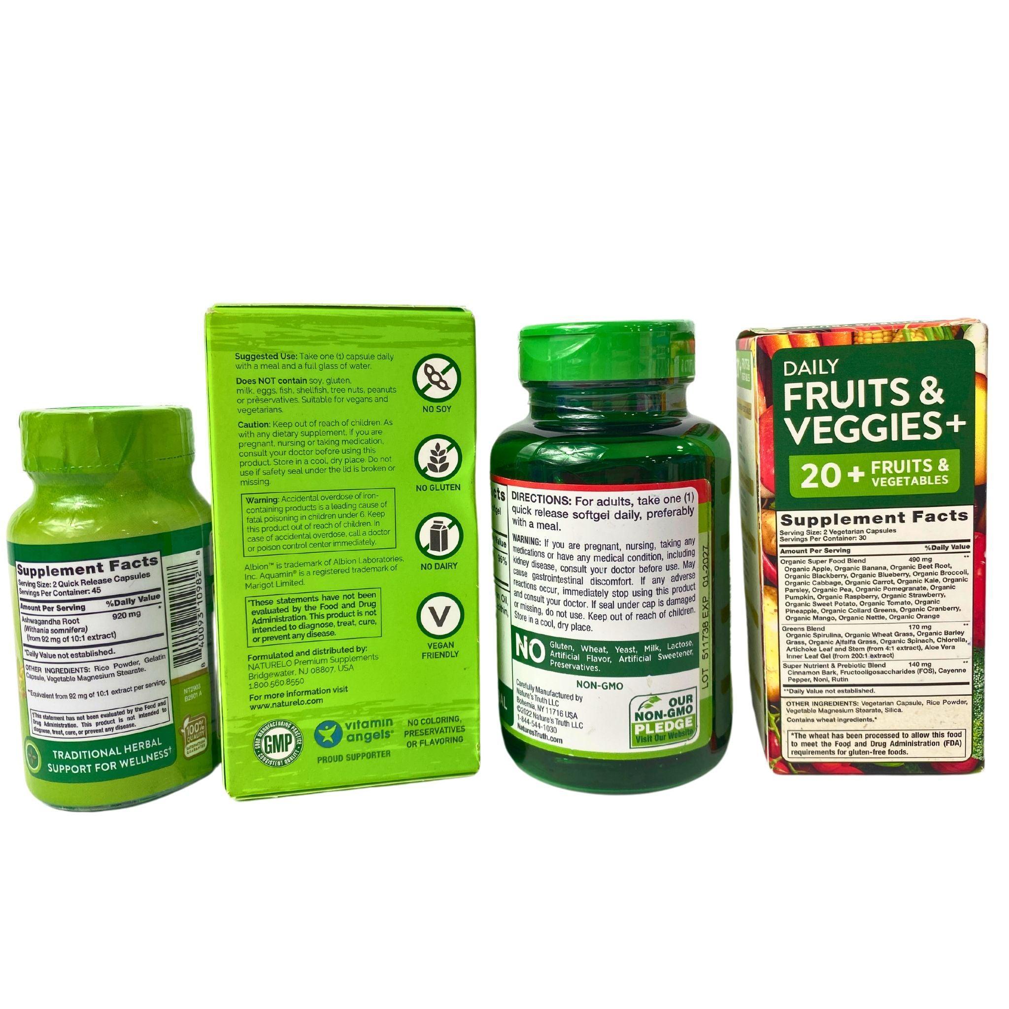 Naturelo & Natures Truth Mixed Assorted Vitamins & Supplements - 24 Piece Bundle for Daily Wellness & Immune Support - Perfect for Home, Office, or Travel Use