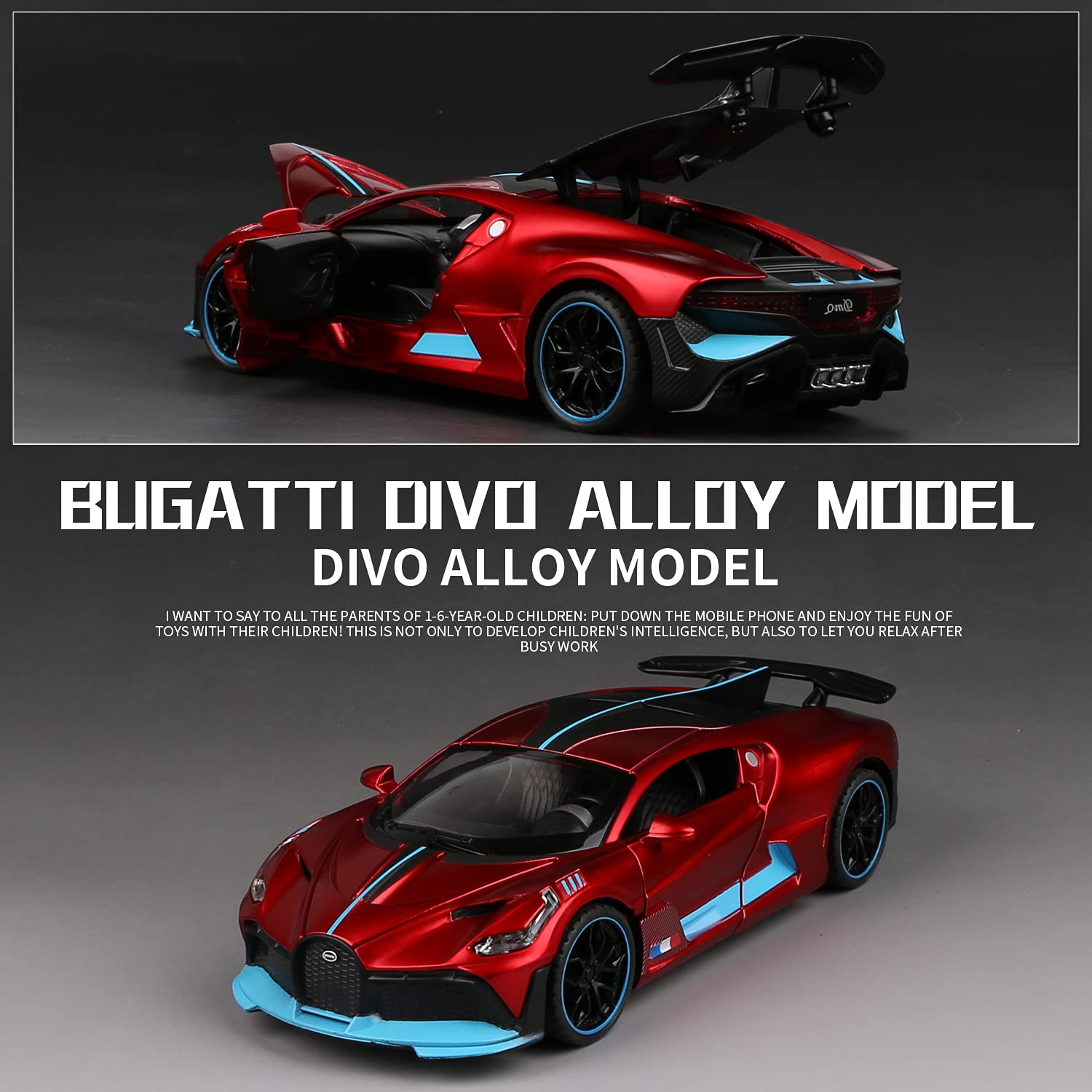 1:32 Bugatti Divo Zinc Alloy Pull Back Toy Car with Lights & Music - Diecast Model Vehicle for Kids Collection, Boys Gift, Home Office Decoration | Great for Birthday Presents, Car Enthusiasts & Young Collectors