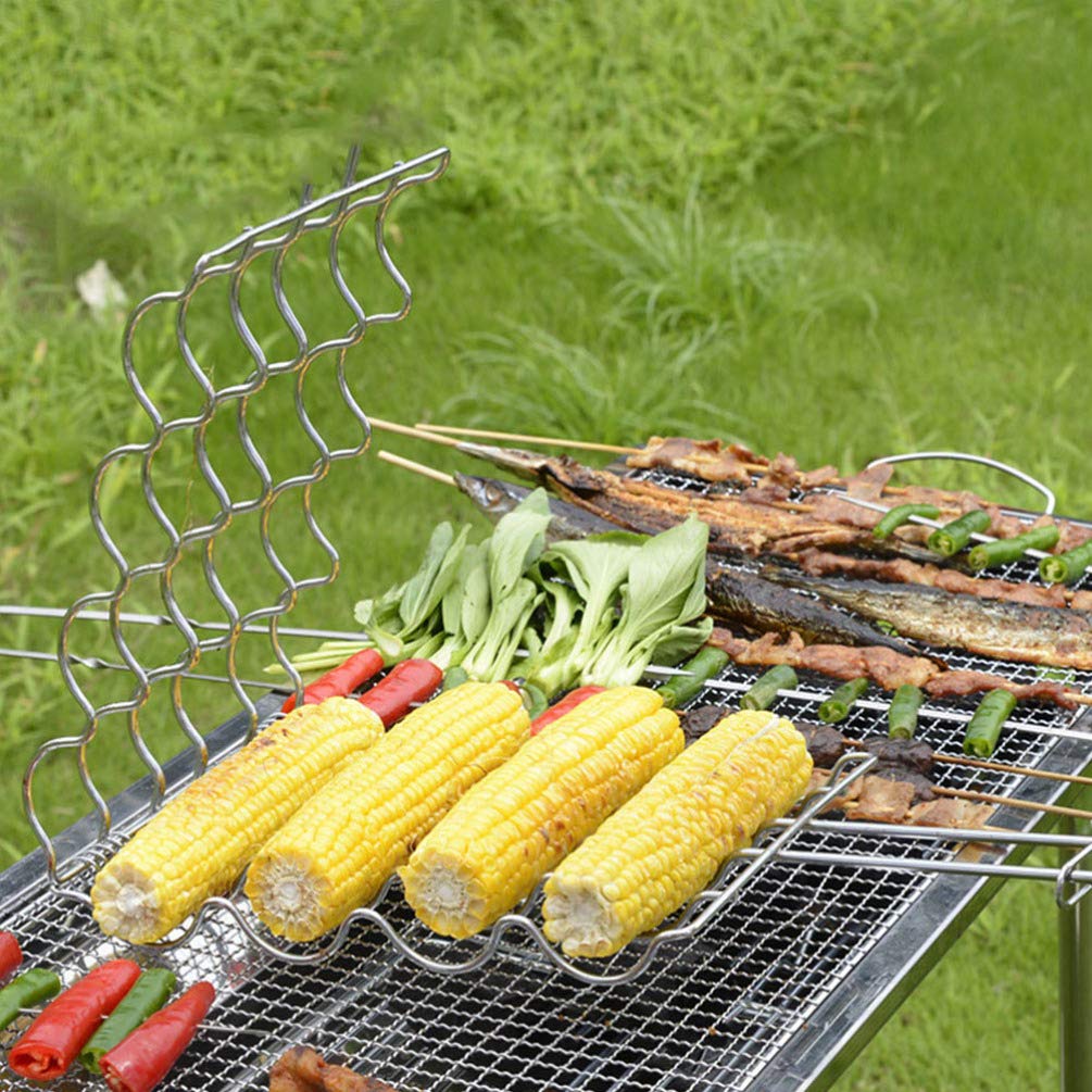 BESPORTBLE Stainless Steel Grill Basket - Corn BBQ Holder with Non-Stick Coating & Long Wooden Handle - Perfect for Home Kitchen, Outdoor Barbecue, Camping, and Backyard Party Accessories