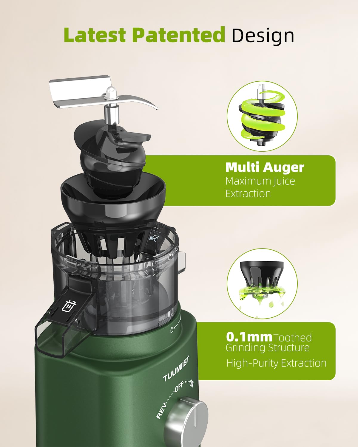 Premium Cold Press Slow Masticating Juicer with 8 BPA-Free Juice Bottles - Quiet Motor for Fruits & Vegetables, 4.25