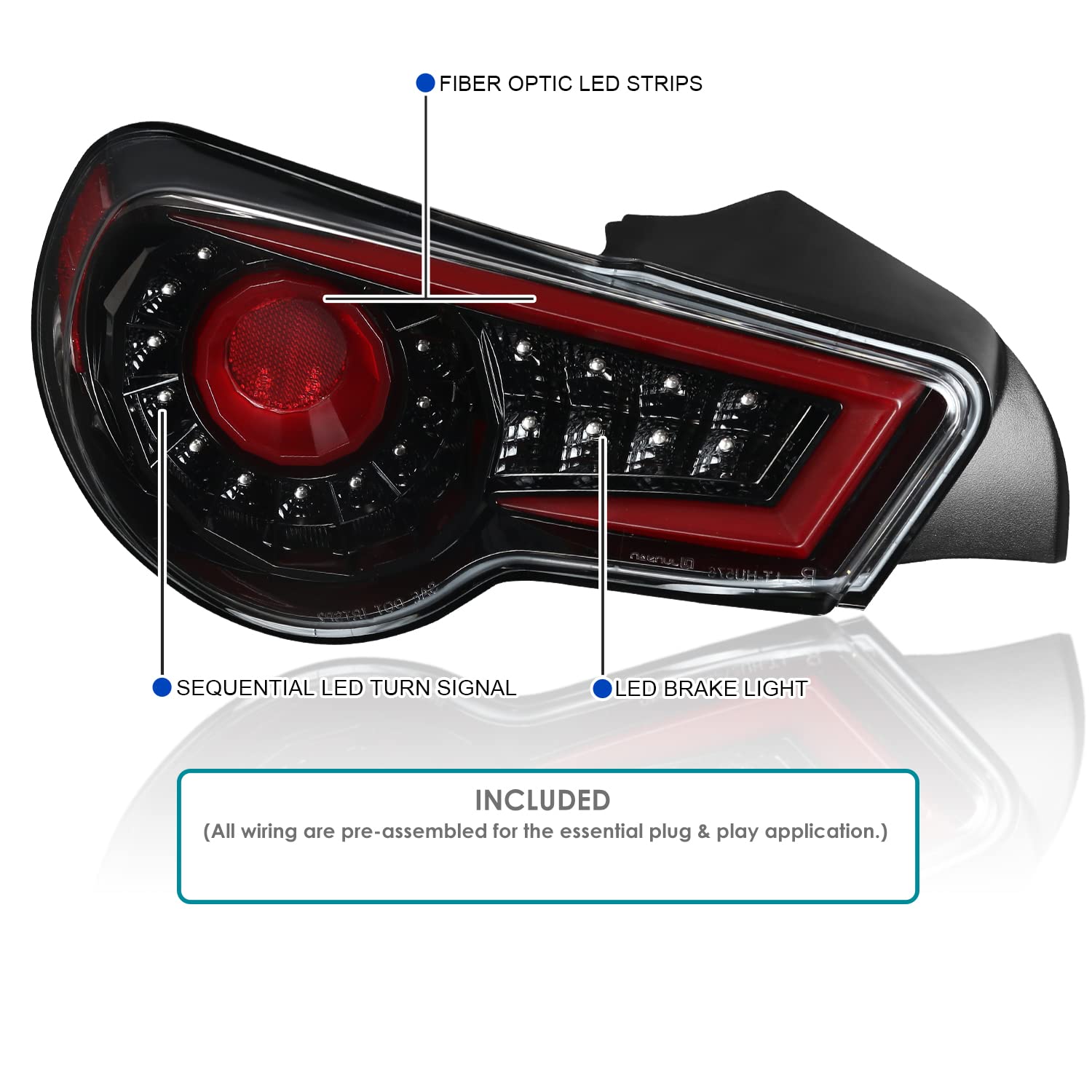 Spec-D Tuning Jet Black Housing Red Sequential LED Tail Lights - Compatible with 2013-2016 Scion FR-S & Subaru BRZ - Left & Right Pair Assembly - Upgrade Your Car's Style & Visibility for Night Driving