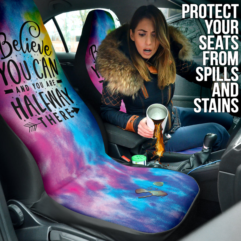 Believe You Can And You're Halfway There Inspirational Car Seat Covers - Premium Style 1 (213001) for Cars, SUVs & Trucks | Motivational Gift for Drivers & Road Trips