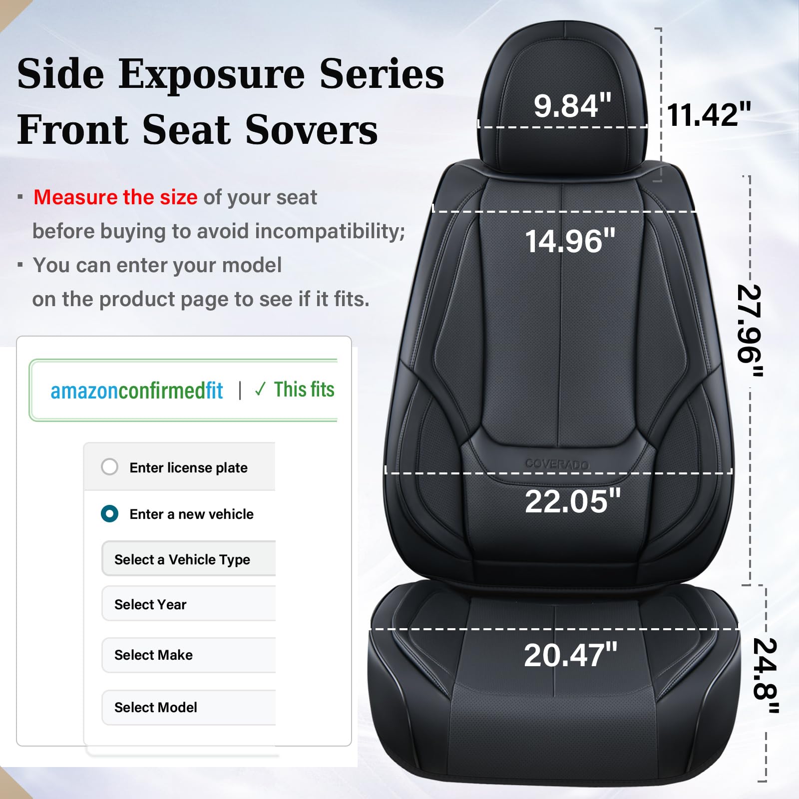 Coverado Universal Front Seat Covers - 2-Piece Waterproof Nappa Leather Car Seat Protectors for Sedans, SUVs & Trucks | Black Auto Accessories for Comfort & Style | Perfect for Daily Commute, Road Trips & Work Vehicles