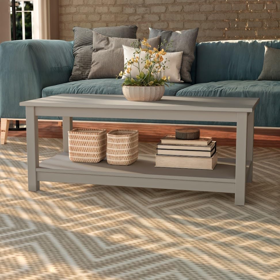 Gray Coffee Table with Storage Shelf - Modern Living Room Furniture for Small Spaces | Stylish & Functional Home Decor by From the Tree Furniture | Perfect for Apartments, Condos and Cozy Living Rooms