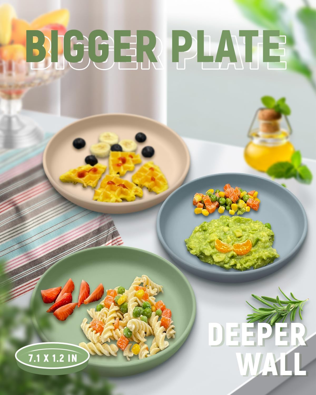 **Non-Toxic BPA-Free Silicone Toddler Plates with Suction (3-Pack) – Non-Slip Baby Dinner Dishes, Microwave & Dishwasher Safe – Perfect for Mealtime, Travel & Daycare**