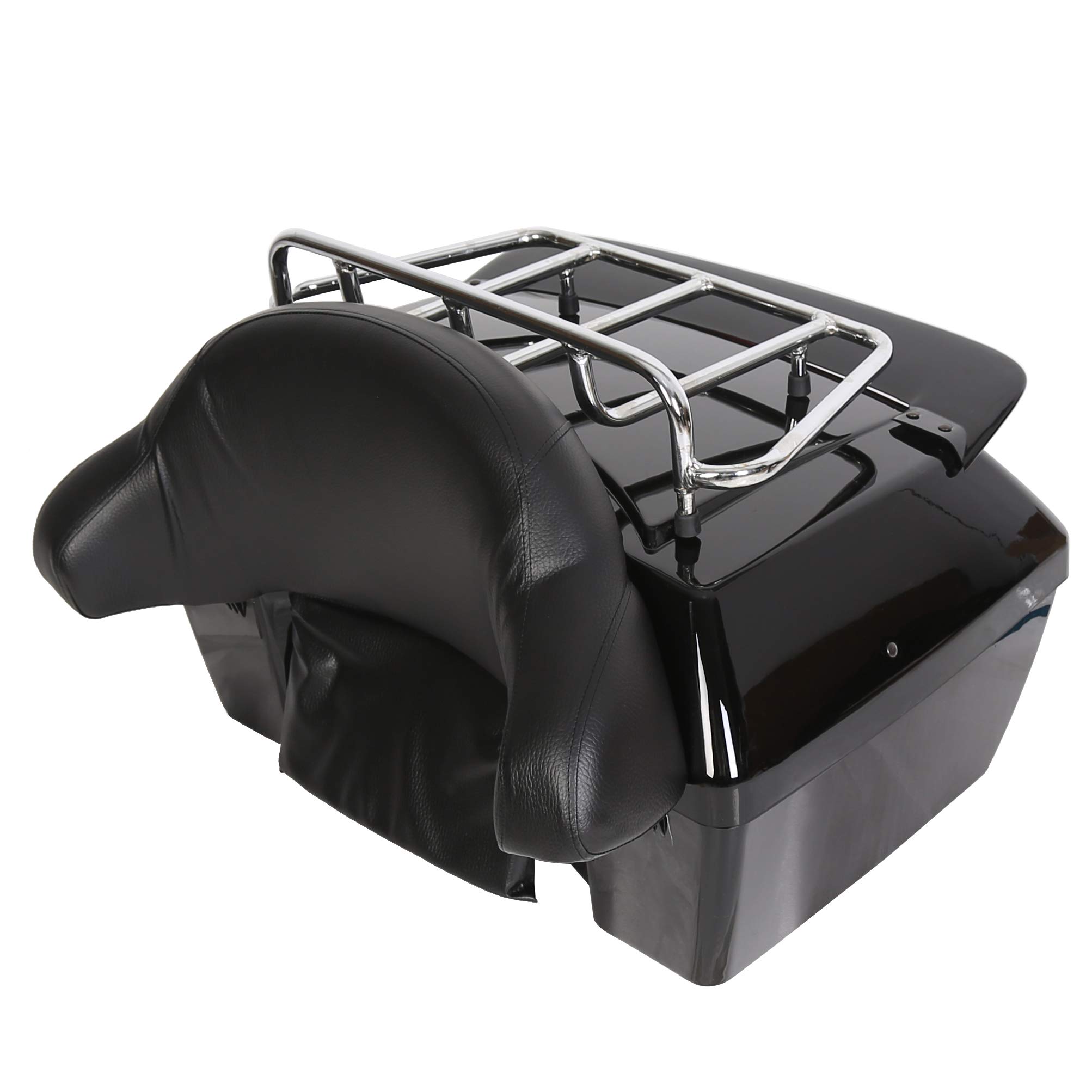 KUAFU Universal Motorcycle Trunk Tour Pack - Fits Yamaha, Honda, Harley Davidson, Suzuki & Vulcan - Black Hard Luggage Tail Box with Backrest & LED Tail Light - Perfect for Long Distance Riding, Commuting & Road Trips
