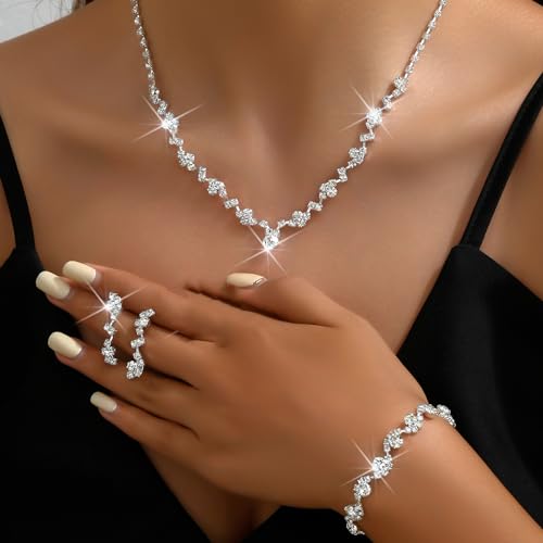 F: silver necklace earrings set