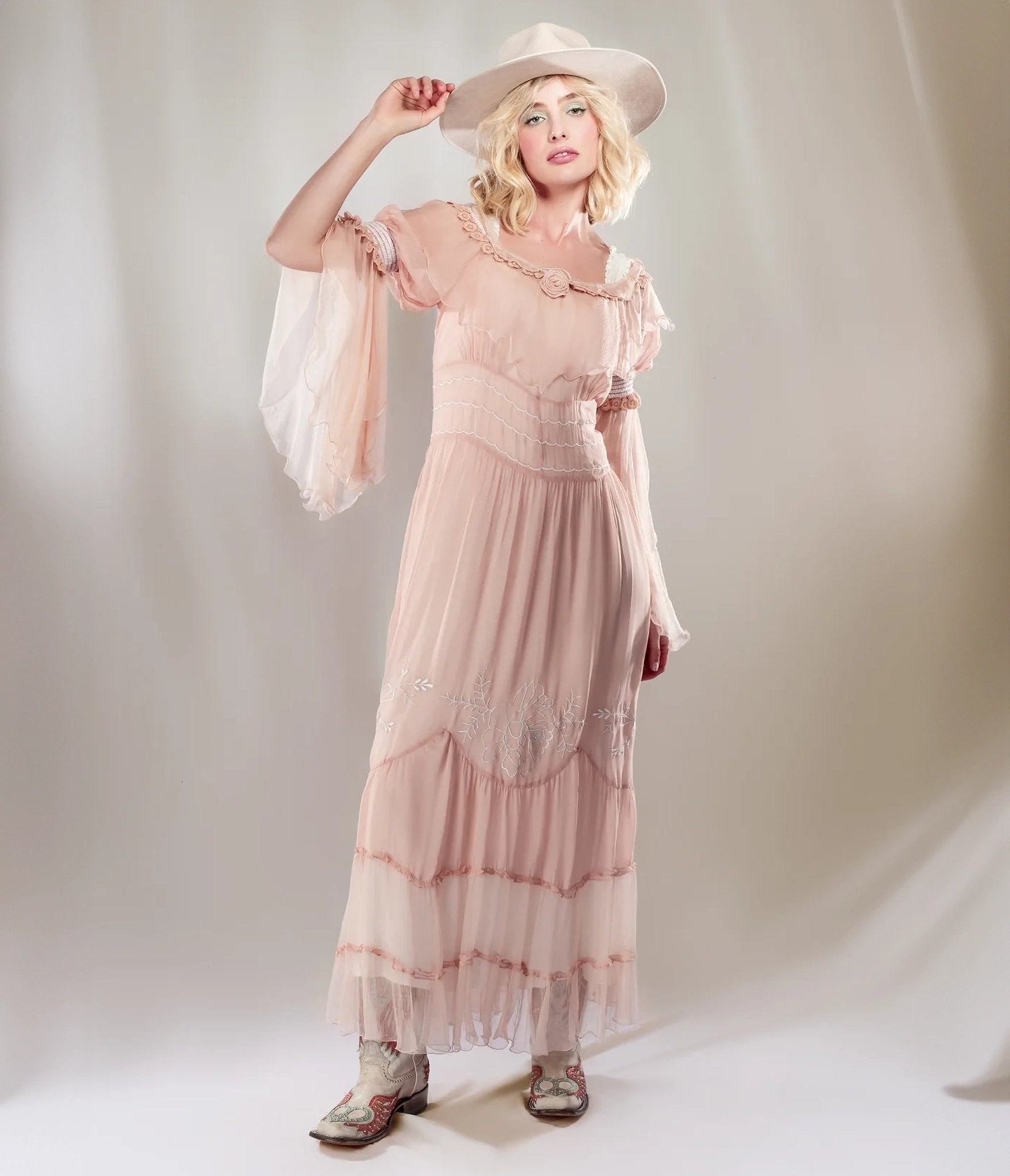 Nataya Dusty Rose Desert Lila Dress - Elegant Floral Maxi Dress for Women, Boho Chic Summer Beach Wedding Guest Outfit