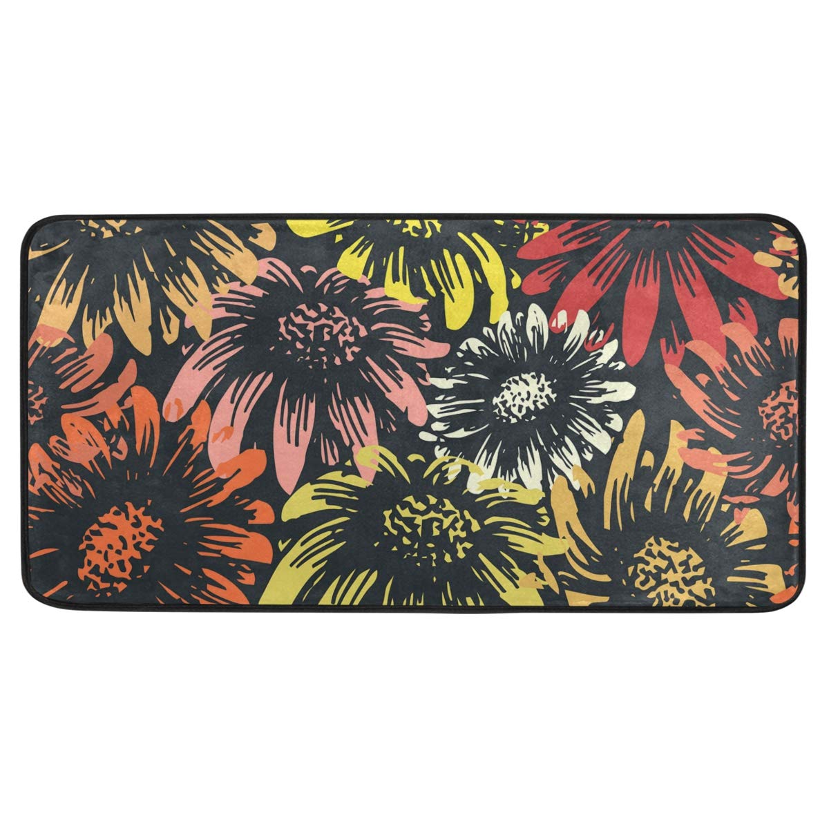 Vintage Daisy Sunflower Anti-Fatigue Kitchen Mat - Non-Slip, Oil-Resistant, Easy Clean Floor Rug for Indoor/Outdoor Use - Perfect for Kitchen, Bathroom, Entryway & High-Traffic Areas
