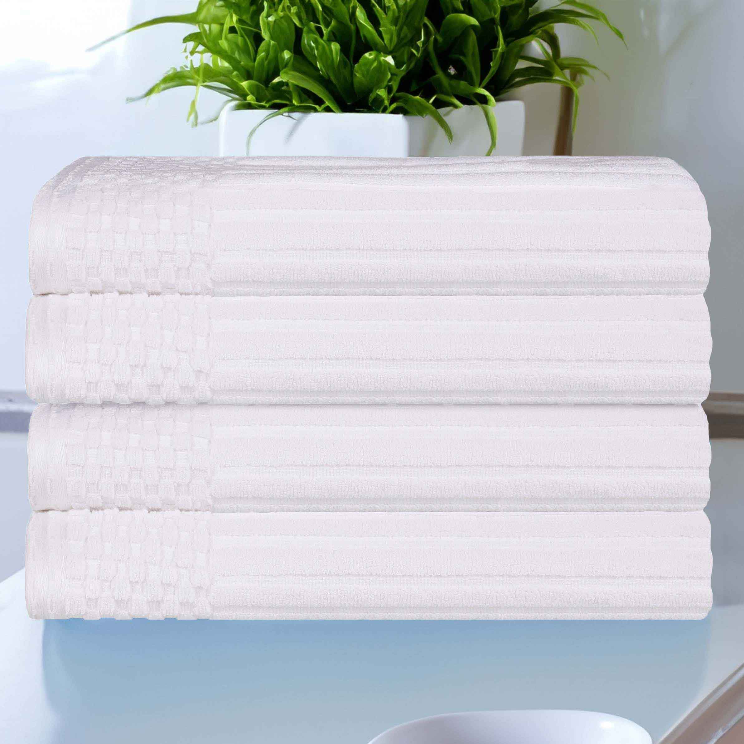 Premium Soho Ribbed Textured Cotton Bath Towels - Ultra Absorbent, Soft & Quick-Drying - Set of 4 (White) - Luxury Spa, Bathroom & Beach Essentials for Home & Travel