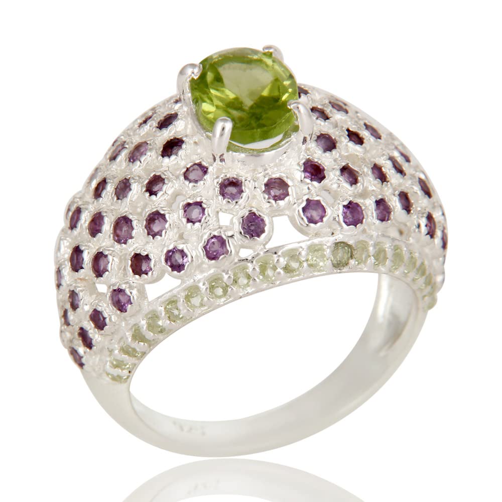 Peridot Amethyst Sterling Silver Ring for Women | 925 Silver Plated Gemstone Jewelry | Size 4.5 | Elegant Birthday Gift & Everyday Wear Accessory