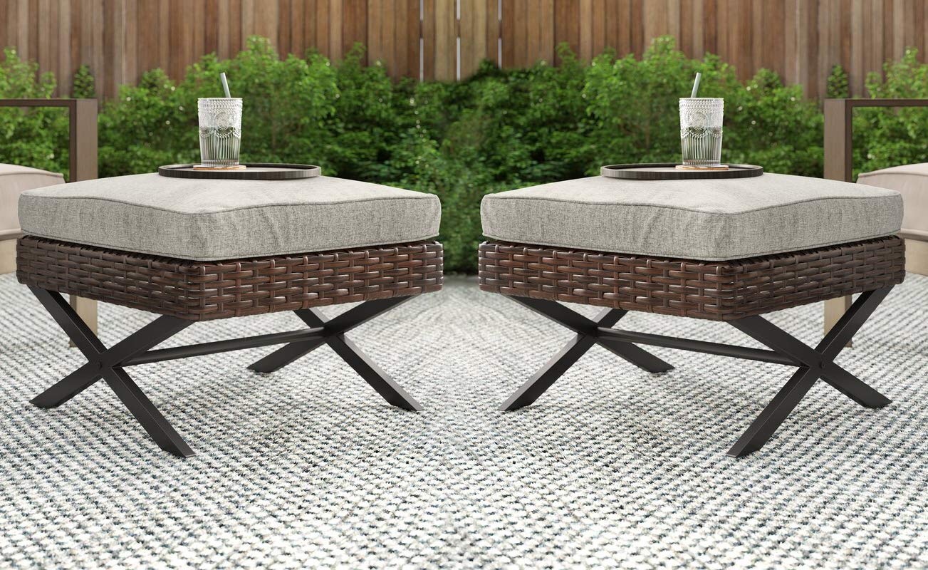 PatioFestival 2-Piece Wicker Rattan Ottoman Set - Large Outdoor Footstools with Cushions, All-Weather Patio Furniture for Garden, Poolside & Deck Relaxation